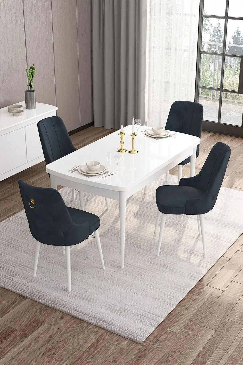 Set masa extensibila si scaune (5 piese), Hanah Home, Are, Alb / Antracit Set masa extensibila si scaune (5 piese), Hanah Home, Are, Alb / Antracit