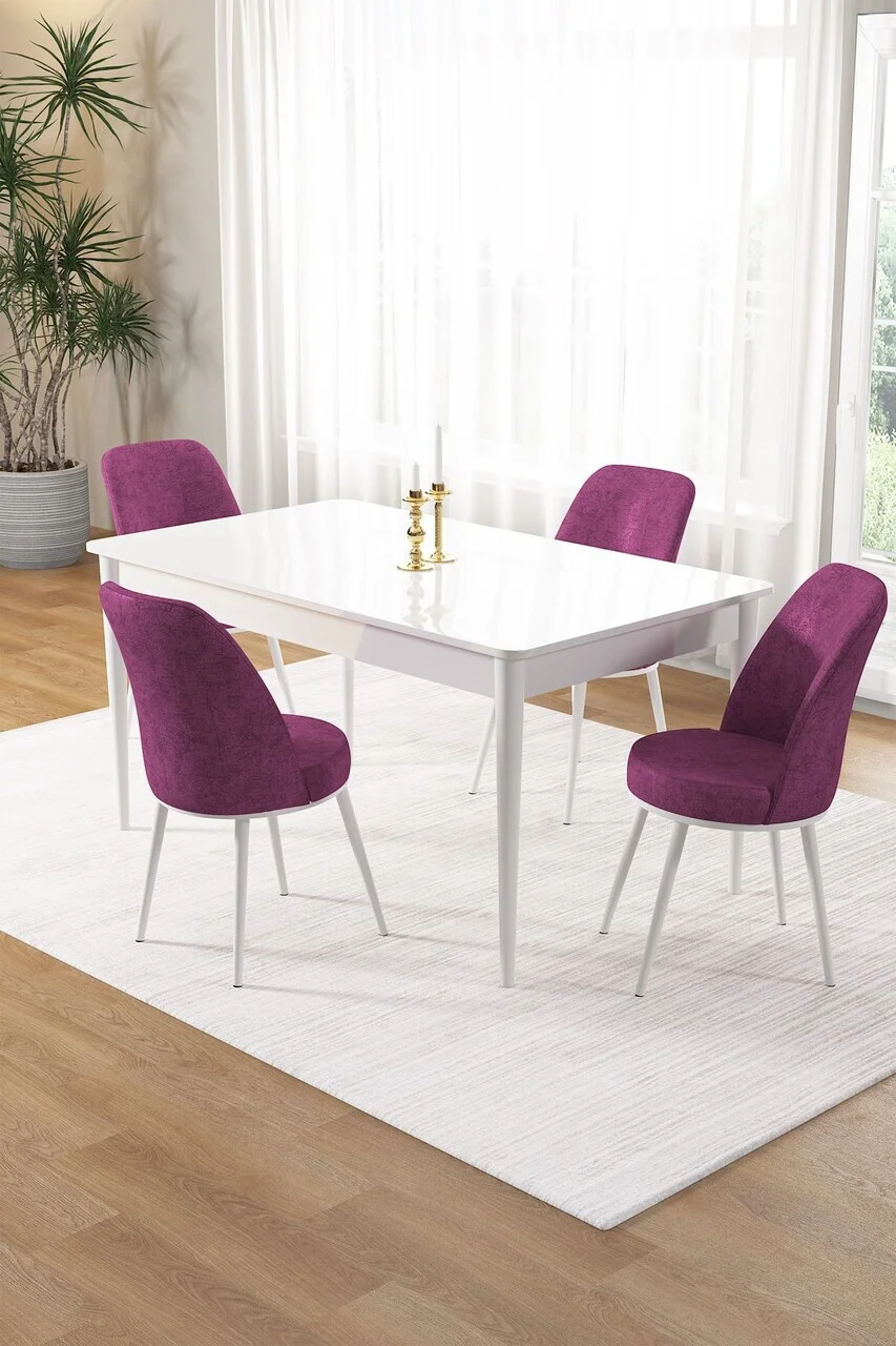 Set masa si scaune (5 piese), Hanah Home, Pir, Alb/Mov Set masa si scaune (5 piese), Hanah Home, Pir, Alb/Mov