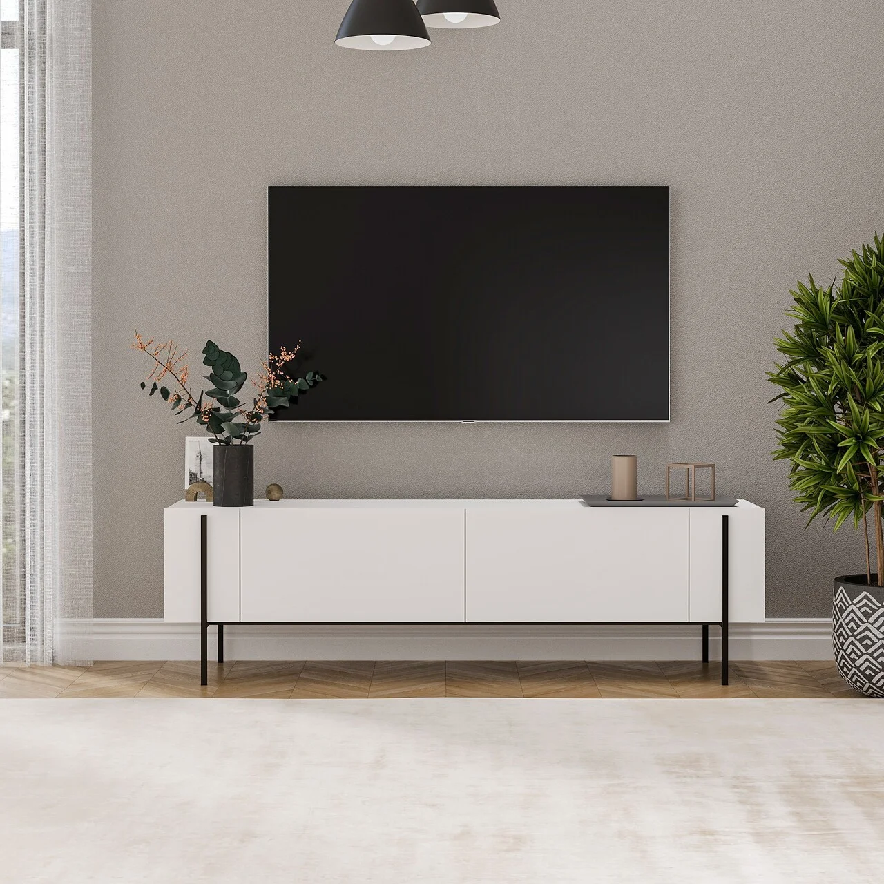 Comoda TV, Hanah Home, Herman, 160x45.6x31.4 cm, Alb Comoda TV, Hanah Home, Herman, 160x45.6x31.4 cm, Alb