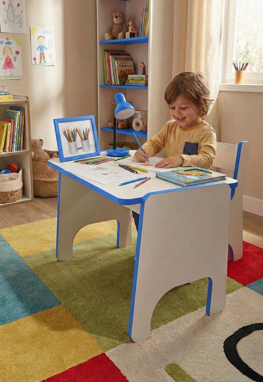Set masa si scaun pentru copii, Hanah Home, Artmtktbchrset, Albastru/Alb Set masa si scaun pentru copii, Hanah Home, Artmtktbchrset, Albastru/Alb