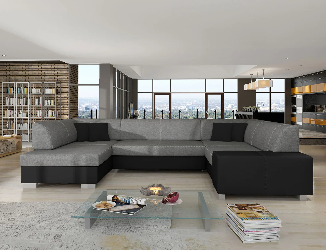 Coltar extensibil stanga 6 locuri ELTAP, Hv18, Havana, 322x204x72 cm, lemn/poliester, gri inchis/negru Coltar extensibil stanga 6 locuri ELTAP, Hv18, Havana, 322x204x72 cm, lemn/poliester, gri inchis/negru