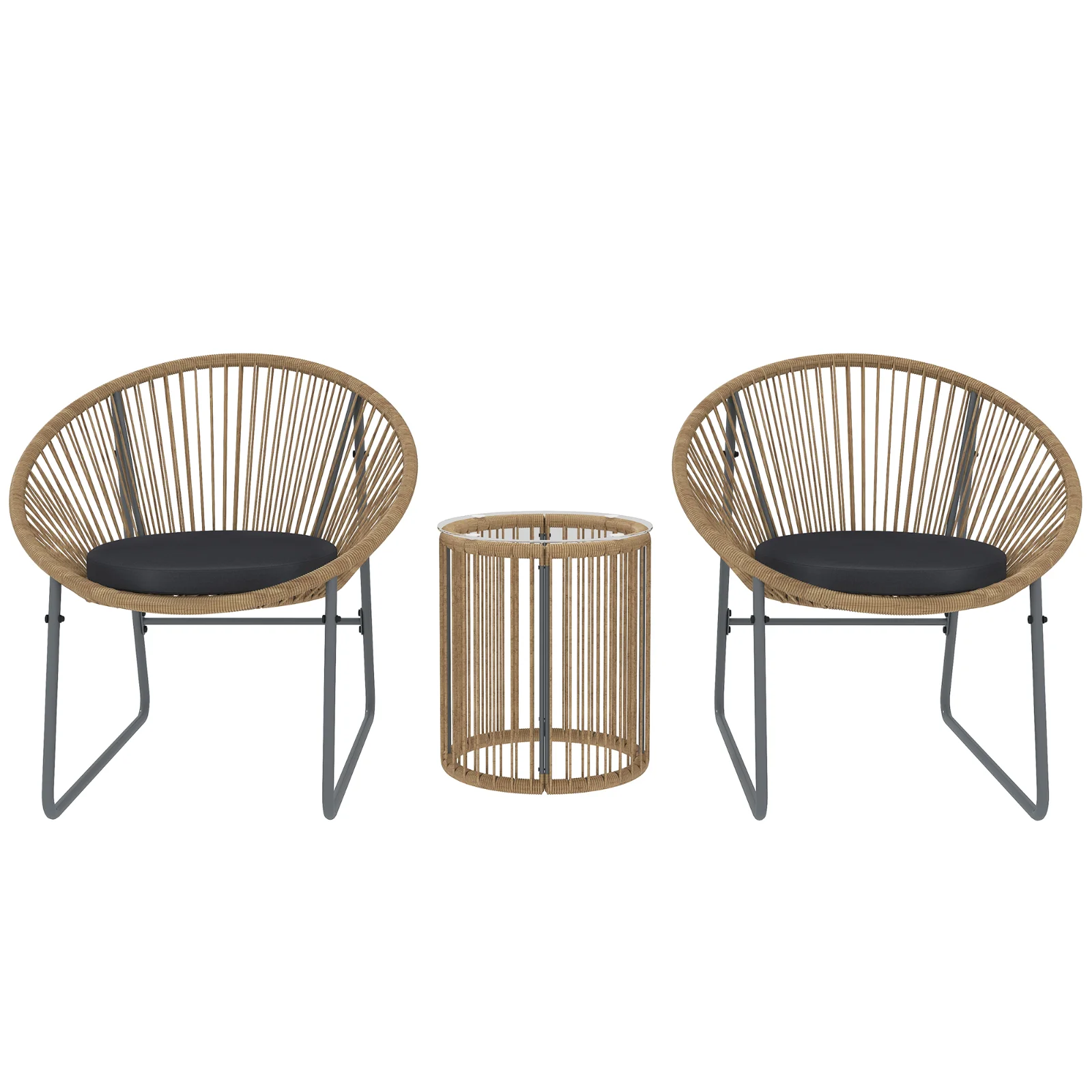 Outsunny Set Mobilier din 3 Piese din Ratan pentru Grădină cu Scaune și Măsuță de Cafea, 72x73x77 cm, Natural | Aosom Romania Outsunny Set Mobilier din 3 Piese din Ratan pentru Grădină cu Scaune și Măsuță de Cafea, 72x73x77 cm, Natural | Aosom Romania
