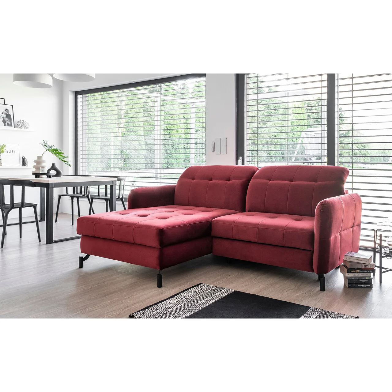 Coltar extensibil stanga 3 locuri ELTAP, Lore-74, Lorelle, 225x160x105 cm, lemn/poliester, rosu Coltar extensibil stanga 3 locuri ELTAP, Lore-74, Lorelle, 225x160x105 cm, lemn/poliester, rosu
