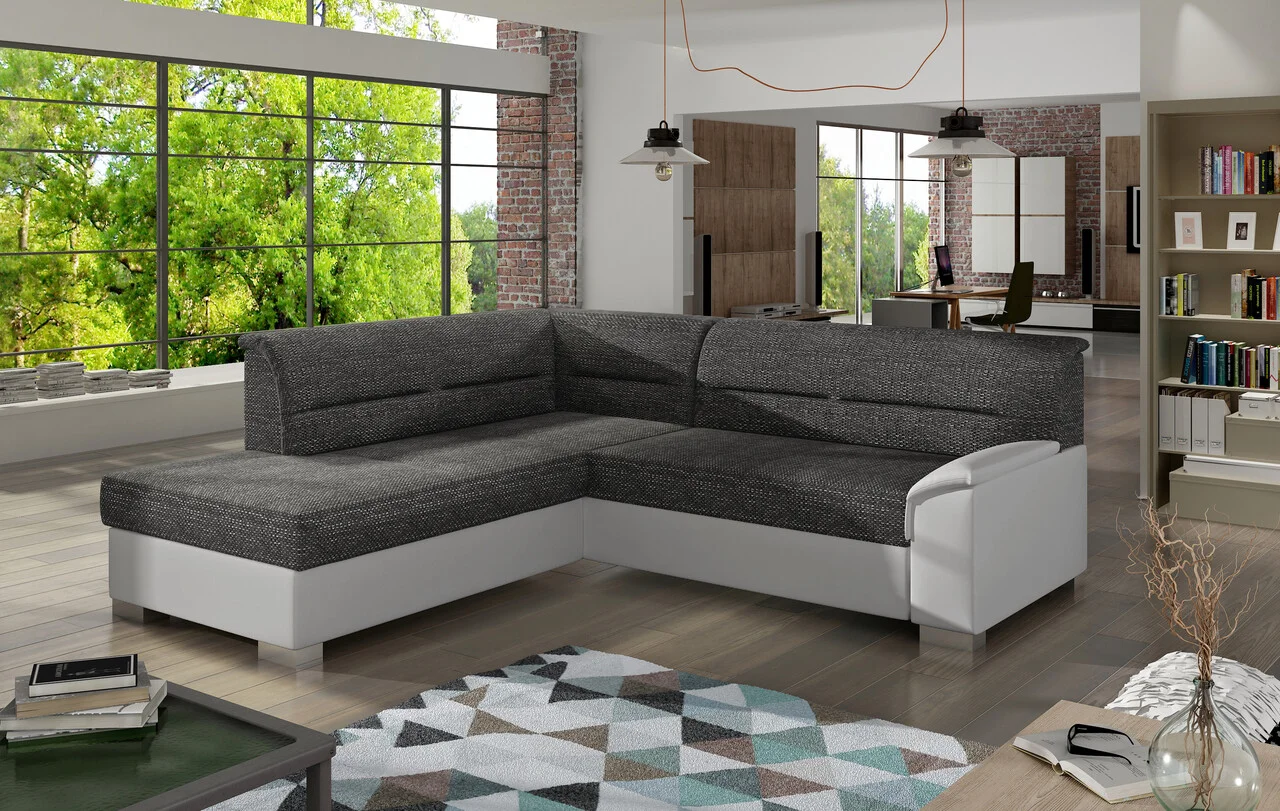 Coltar extensibil stanga 4 locuri ELTAP, BR06, Bergen, 247x214x83 cm, lemn/poliester, gri inchis/alb Coltar extensibil stanga 4 locuri ELTAP, BR06, Bergen, 247x214x83 cm, lemn/poliester, gri inchis/alb