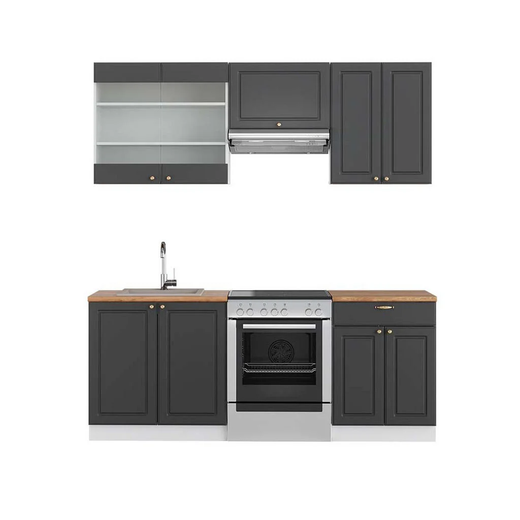 KITCHENETTE Fame-Line Antracit auriu/alb 200 cm , AP Stejar KITCHENETTE Fame-Line Antracit auriu/alb 200 cm , AP Stejar
