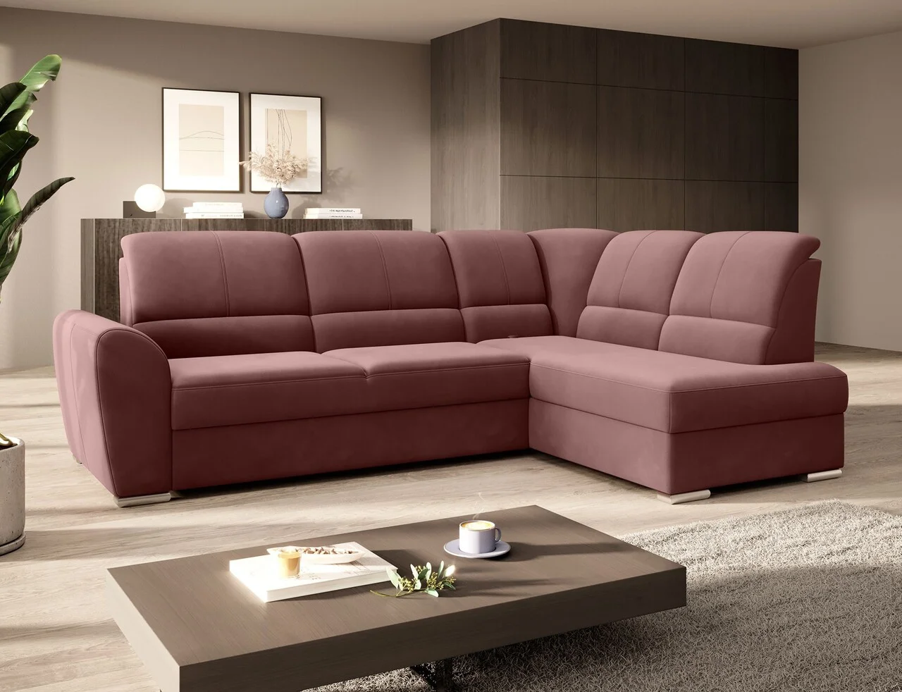 Coltar extensibil dreapta 3 locuri ELTAP, RT-24LU, Siber, 270x186x93 cm, lemn/poliester, roz inchis Coltar extensibil dreapta 3 locuri ELTAP, RT-24LU, Siber, 270x186x93 cm, lemn/poliester, roz inchis