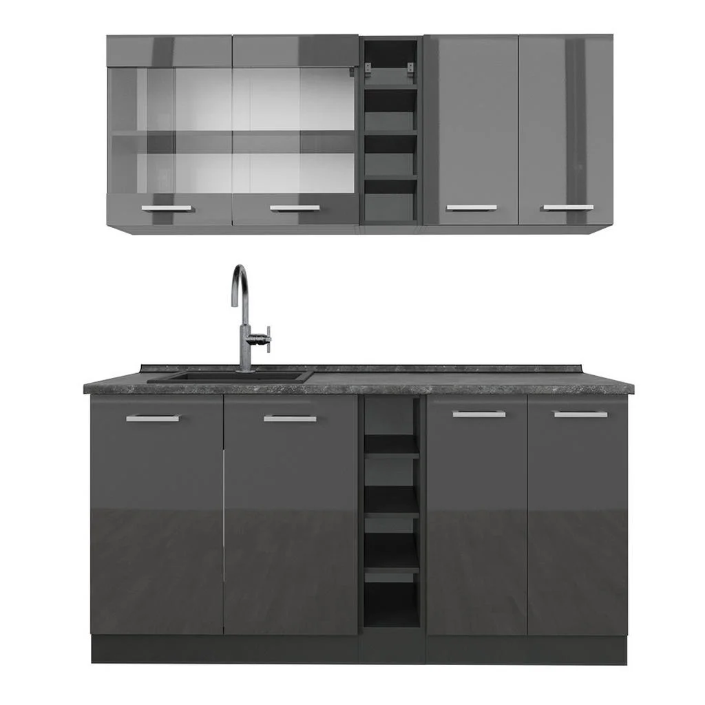 BUCĂTĂRIE SIMPLĂ R-Line Antracit lucios/antracit 160 cm , AP Antracit BUCĂTĂRIE SIMPLĂ R-Line Antracit lucios/antracit 160 cm , AP Antracit