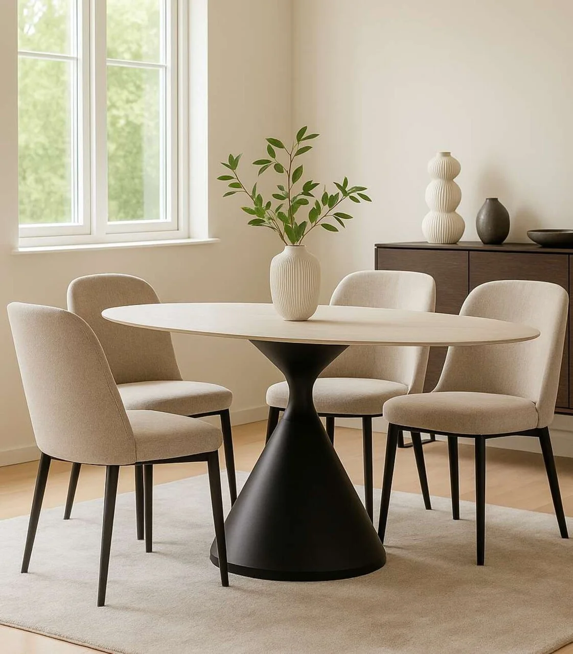 Masa dining Space, Mauro Ferretti, 180x90x73 cm, MDF/fier, crem/negru Masa dining Space, Mauro Ferretti, 180x90x73 cm, MDF/fier, crem/negru