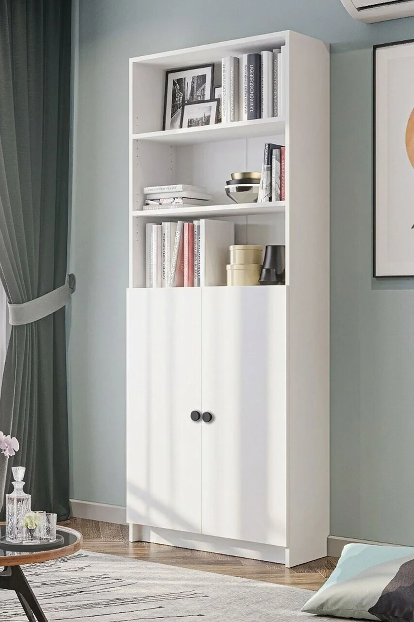 Corp biblioteca, Hanah Home, Bili 5 Shelf 2 Lid, 80x200x28 cm, PAL, Alb Corp biblioteca, Hanah Home, Bili 5 Shelf 2 Lid, 80x200x28 cm, PAL, Alb