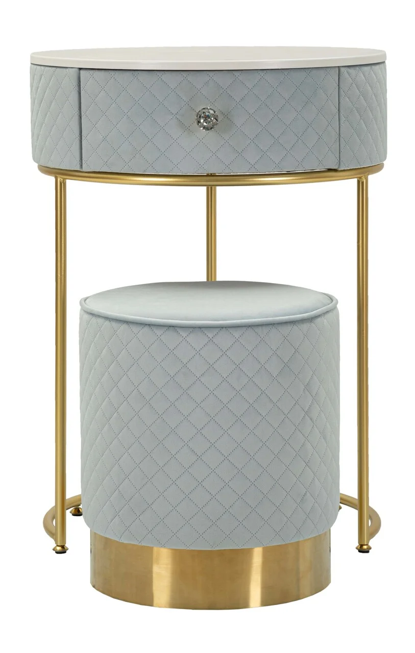 Masa de toaleta cu taburet / masuta dressing Vellit, Mauro Ferretti, 52x70 cm, lemn de pin/MDF/metal, albastru deschis Masa de toaleta cu taburet / masuta dressing Vellit, Mauro Ferretti, 52x70 cm, lemn de pin/MDF/metal, albastru deschis