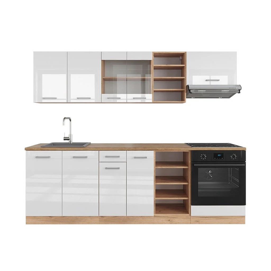 KITCHENETTE R-Line Alb lucios/stejar Goldkraft 240 cm , AP Stejar KITCHENETTE R-Line Alb lucios/stejar Goldkraft 240 cm , AP Stejar