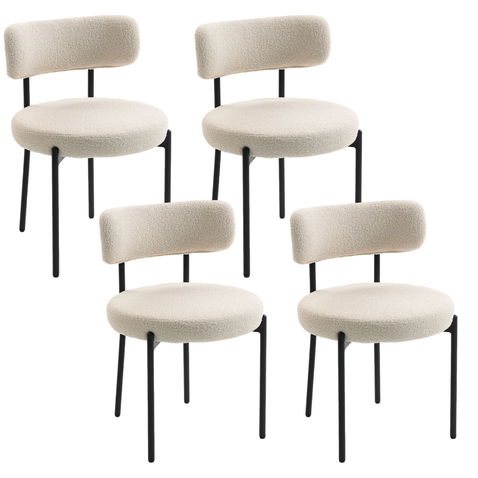HOMCOM Set de 4 scaune pentru sufragerie Scaune de bucătărie căptușite din țesătură bouclette Spătar curbat Picioare din oțel Bej | Aosom Romania HOMCOM Set de 4 scaune pentru sufragerie Scaune de bucătărie căptușite din țesătură bouclette Spătar curbat Picioare din oțel Bej | Aosom Romania