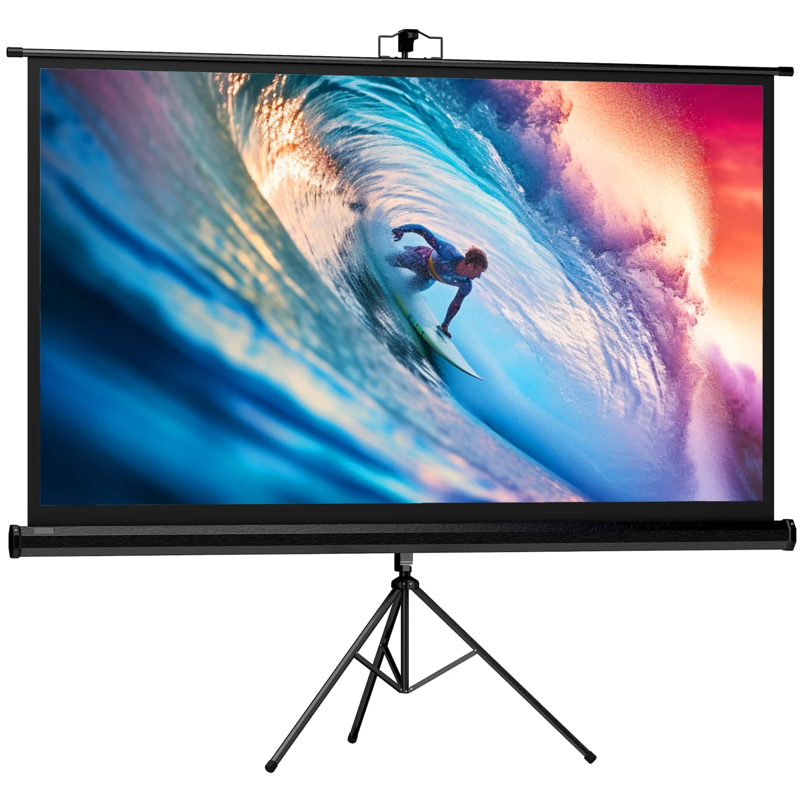 HOMCOM Ecran de proiecție pliabil de 84" format 16:9 cu trepied ajustabil, 200x8x118 cm, negru | Aosom Romania HOMCOM Ecran de proiecție pliabil de 84" format 16:9 cu trepied ajustabil, 200x8x118 cm, negru | Aosom Romania