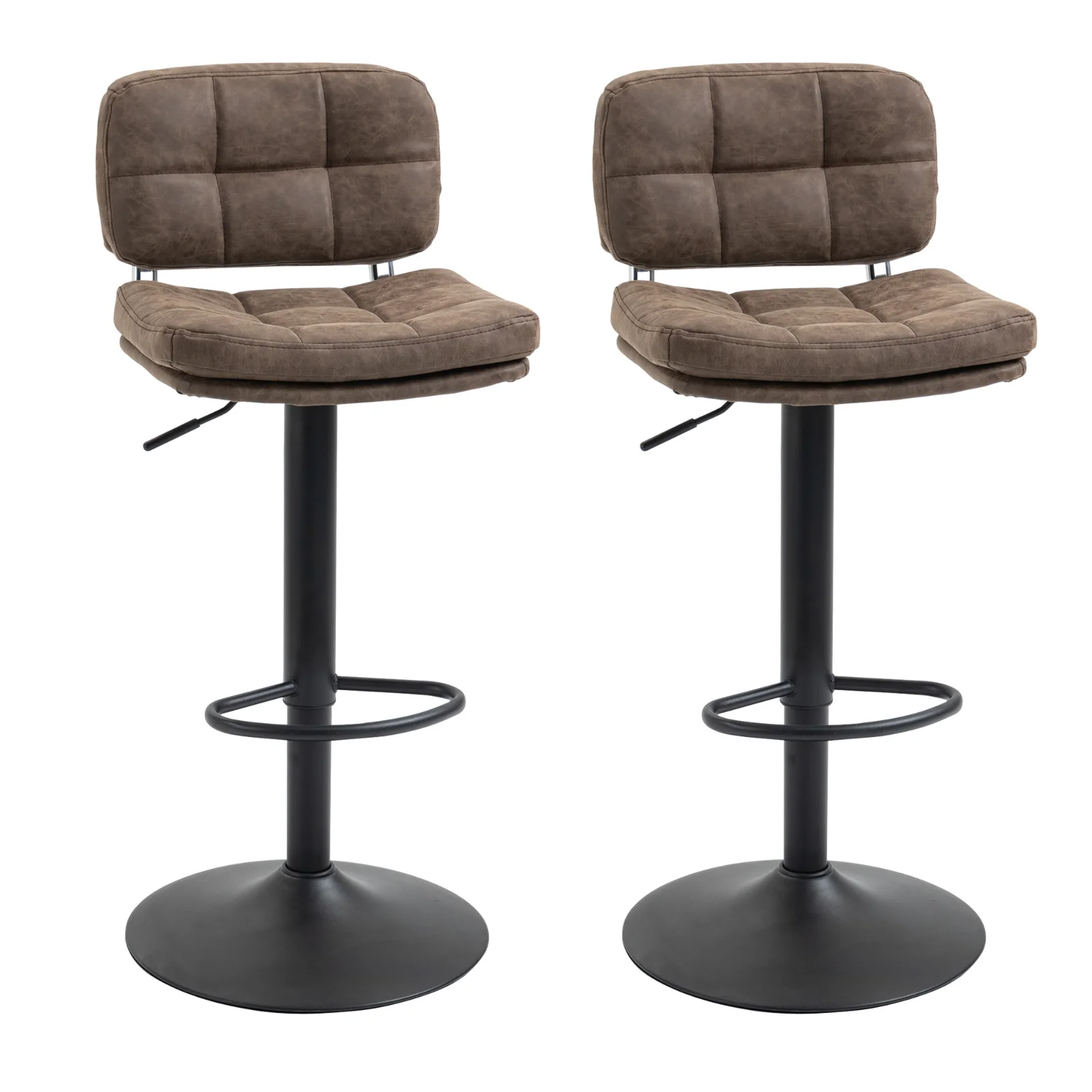 Set 2 Scaune de Bar Pivotante cu Inaltime Reglabilă, din Imitatie de Piele Maro si Tapitate, 41,5x45x85-107cm, Negru HOMCOM | Aosom Romania Set 2 Scaune de Bar Pivotante cu Inaltime Reglabilă, din Imitatie de Piele Maro si Tapitate, 41,5x45x85-107cm, Negru HOMCOM | Aosom Romania