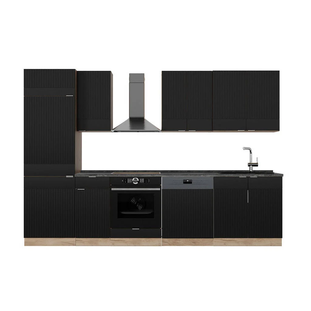 KITCHENETTE Fame-Line Dungi negre/Stejar Goldkraft 300 cm , AP Antracit KITCHENETTE Fame-Line Dungi negre/Stejar Goldkraft 300 cm , AP Antracit