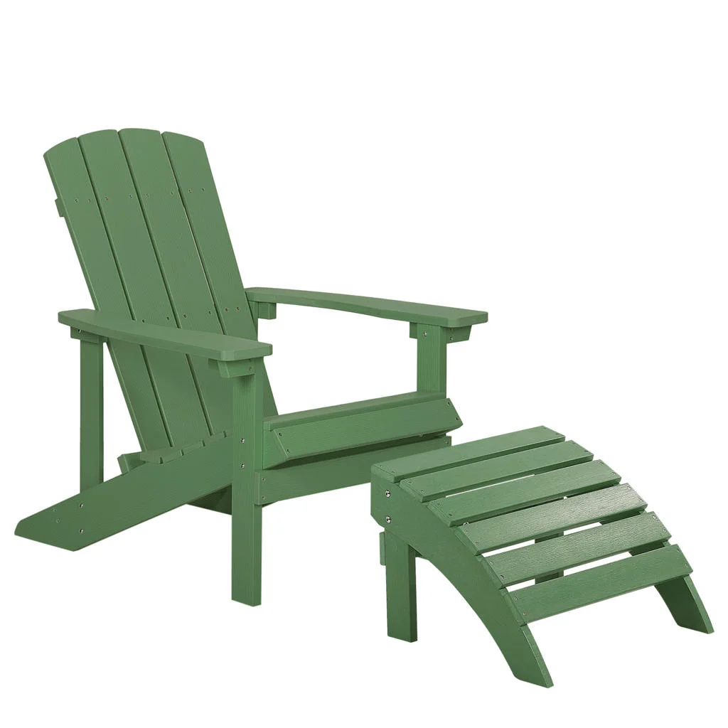 SCAUN DE GRĂDINĂ cu taburet pentru picioare lemn sintetic verde Adirondack SCAUN DE GRĂDINĂ cu taburet pentru picioare lemn sintetic verde Adirondack
