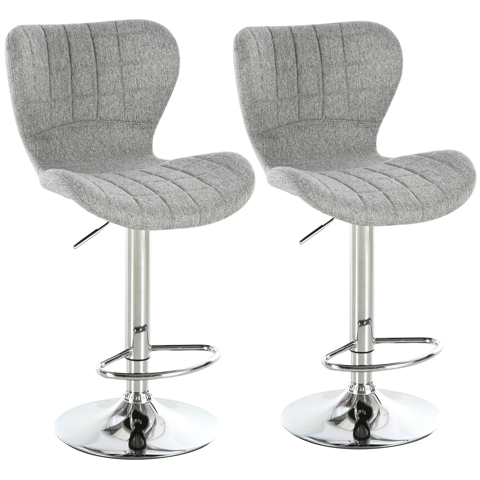 HOMCOM Set 2 Scaune de Bar Rotative cu Înălțime Reglabilă, Tetieră pentru Picioare și Spătar, 47x51,5x111,5 cm, Gri | Aosom Romania HOMCOM Set 2 Scaune de Bar Rotative cu Înălțime Reglabilă, Tetieră pentru Picioare și Spătar, 47x51,5x111,5 cm, Gri | Aosom Romania