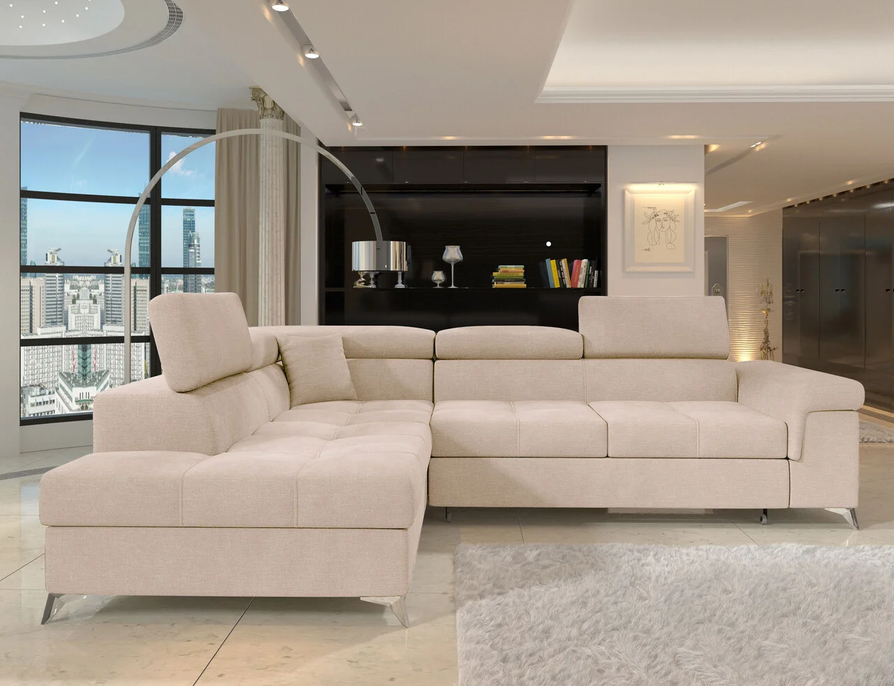Coltar extensibil stanga 4 locuri ELTAP, LT-18RAQ, Eridano, 275x202x88 cm, lemn/poliester, bej deschis Coltar extensibil stanga 4 locuri ELTAP, LT-18RAQ, Eridano, 275x202x88 cm, lemn/poliester, bej deschis