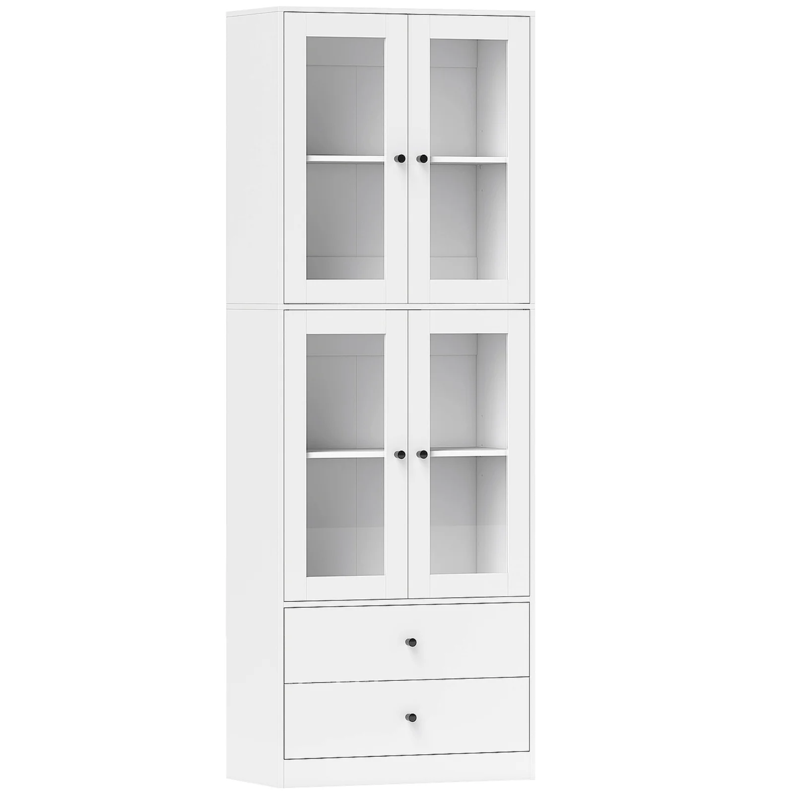 HOMCOM Vitrină Înaltă de Bucătărie 170 cm, 4 Uși din Sticlă, 2 Sertare, Polițe Reglabile, pentru Dining și Living, Alb | Aosom Romania HOMCOM Vitrină Înaltă de Bucătărie 170 cm, 4 Uși din Sticlă, 2 Sertare, Polițe Reglabile, pentru Dining și Living, Alb | Aosom Romania