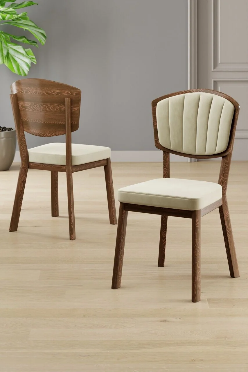 Set scaune 2 piese, Hanah Home, Nape, Crem / Aspect de lemn Set scaune 2 piese, Hanah Home, Nape, Crem / Aspect de lemn