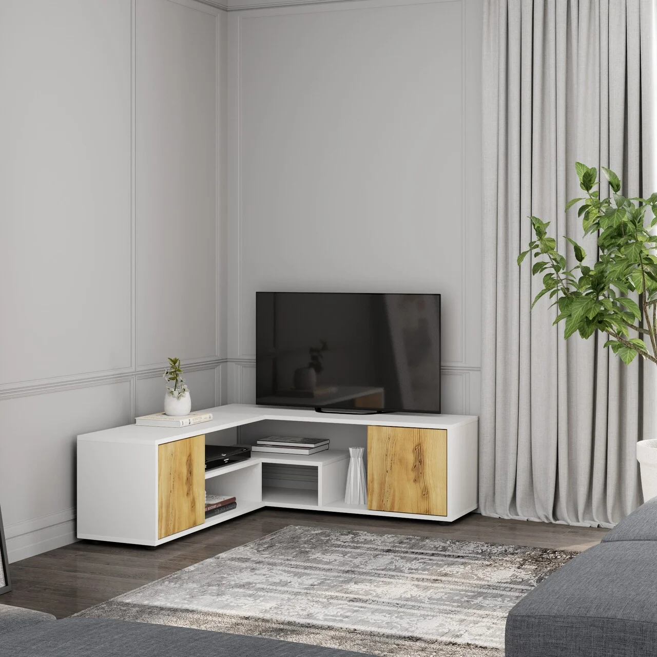 Comoda TV, Hanah Home, Rosa, Alb / Nuc Antic Comoda TV, Hanah Home, Rosa, Alb / Nuc Antic