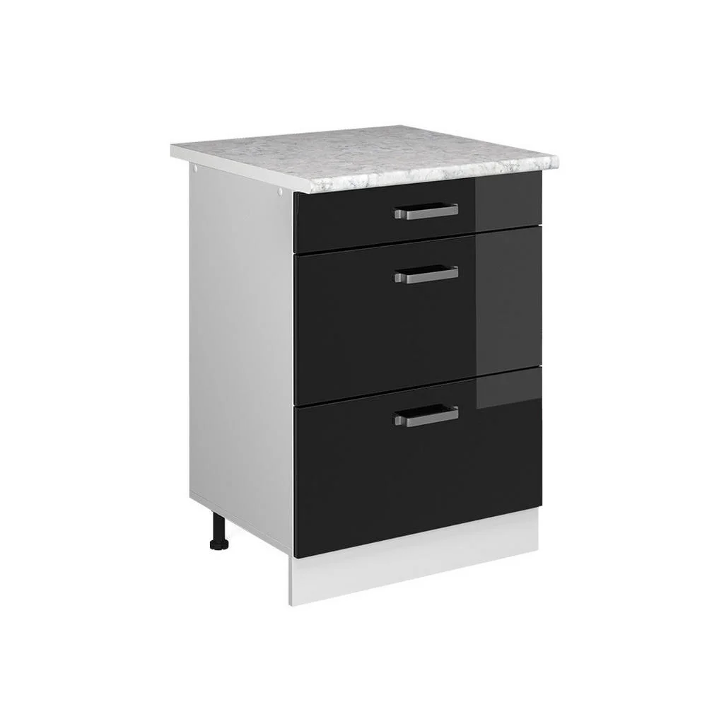 DULAP DE BAZĂ DE BUCĂTĂRIE R-Line Negru lucios ridicat 60 cm cu sertare, marmura AP DULAP DE BAZĂ DE BUCĂTĂRIE R-Line Negru lucios ridicat 60 cm cu sertare, marmura AP