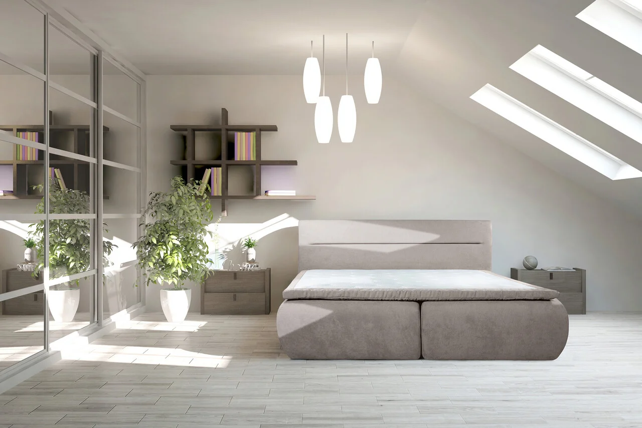 Pat matrimonial, Bergen Memory, 180x200 cm, cu spatiu pentru depozitare, Taupe Pat matrimonial, Bergen Memory, 180x200 cm, cu spatiu pentru depozitare, Taupe