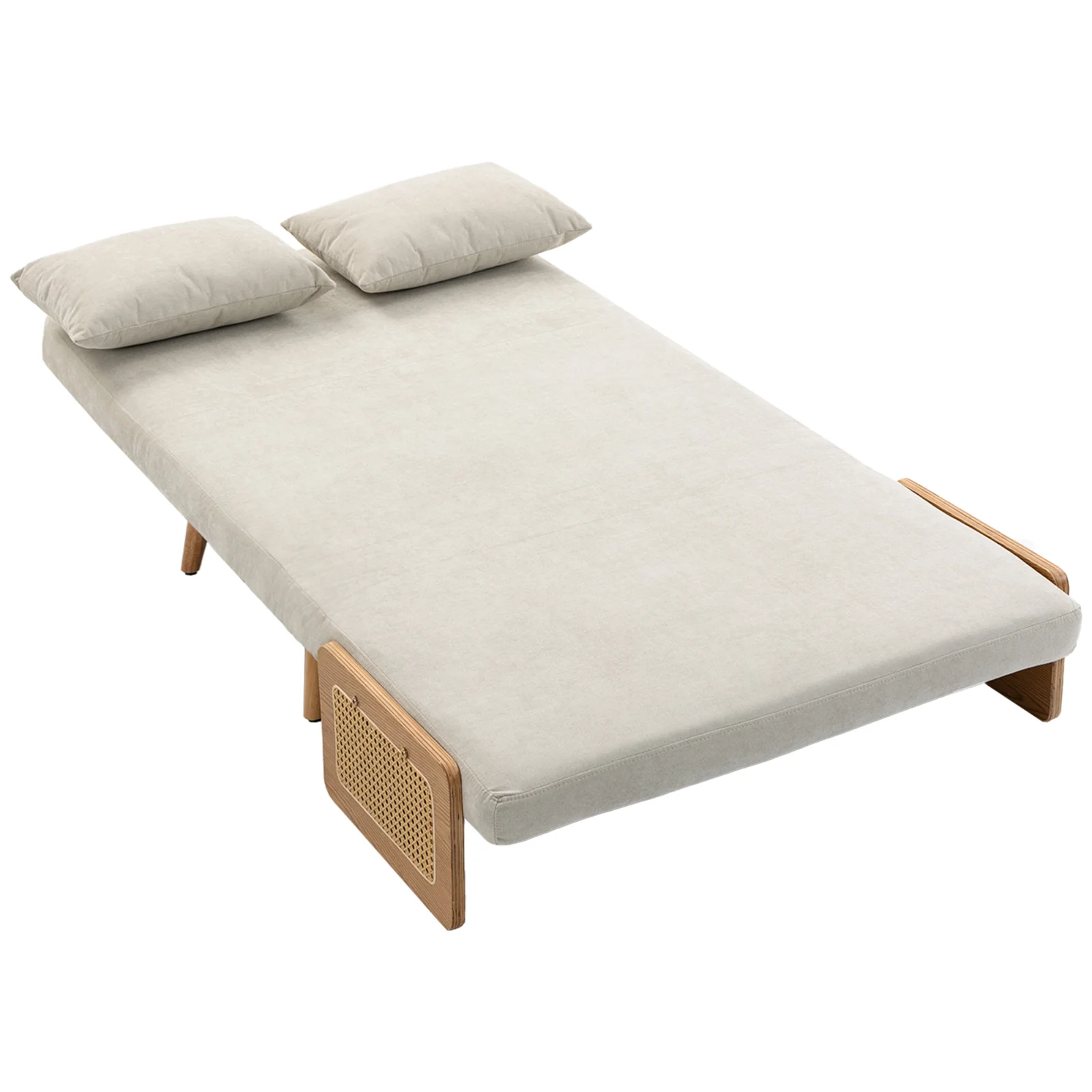 HOMCOM Canapea convertibilă 2 locuri, canapea-pat 3 în 1 Chenille 103cm, spătar reglabil, 2 perne, cotiere din lemn, crem | Aosom Romania HOMCOM Canapea convertibilă 2 locuri, canapea-pat 3 în 1 Chenille 103cm, spătar reglabil, 2 perne, cotiere din lemn, crem | Aosom Romania