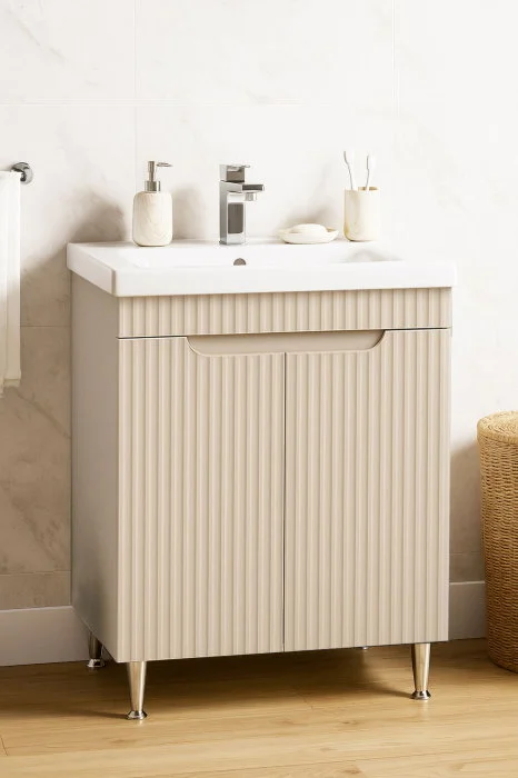 Set Baza front MDF si Lavoar seria 733, montat, 60 cm, crem Set Baza front MDF si Lavoar seria 733, montat, 60 cm, crem