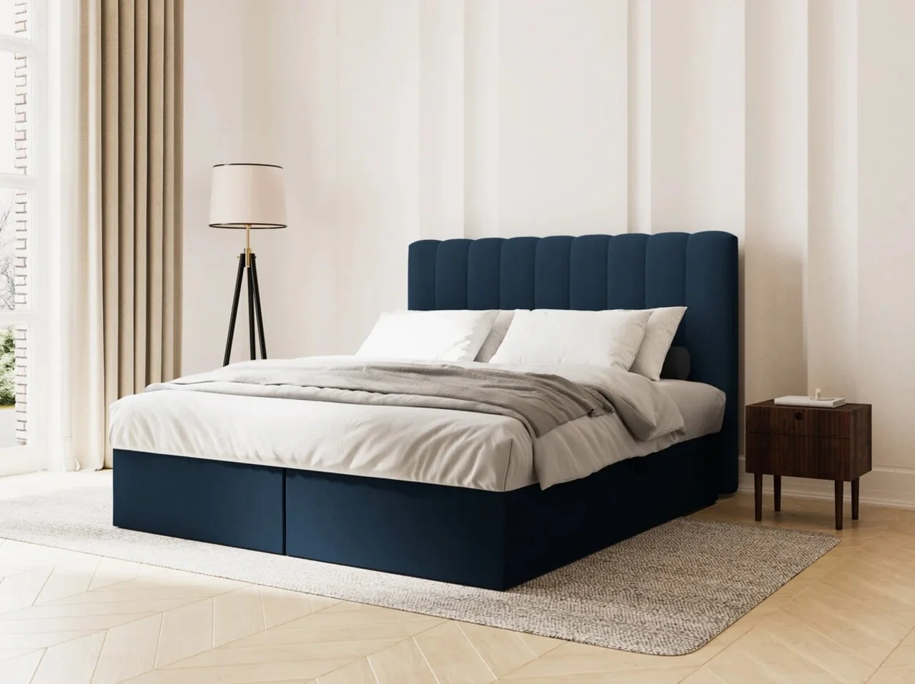 Pat continental cu saltea, topper si lada depozitare, 160x200 cm, Micadoni Home, Kelp-138, tesatura structurata chenille, albastru regal Pat continental cu saltea, topper si lada depozitare, 160x200 cm, Micadoni Home, Kelp-138, tesatura structurata chenille, albastru regal