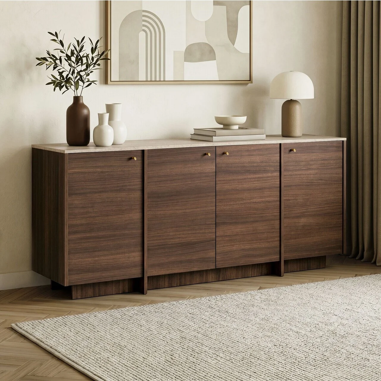 Consola, Nordure, Varen, 180x82x45 cm, Travertin / Nuc Milano Consola, Nordure, Varen, 180x82x45 cm, Travertin / Nuc Milano