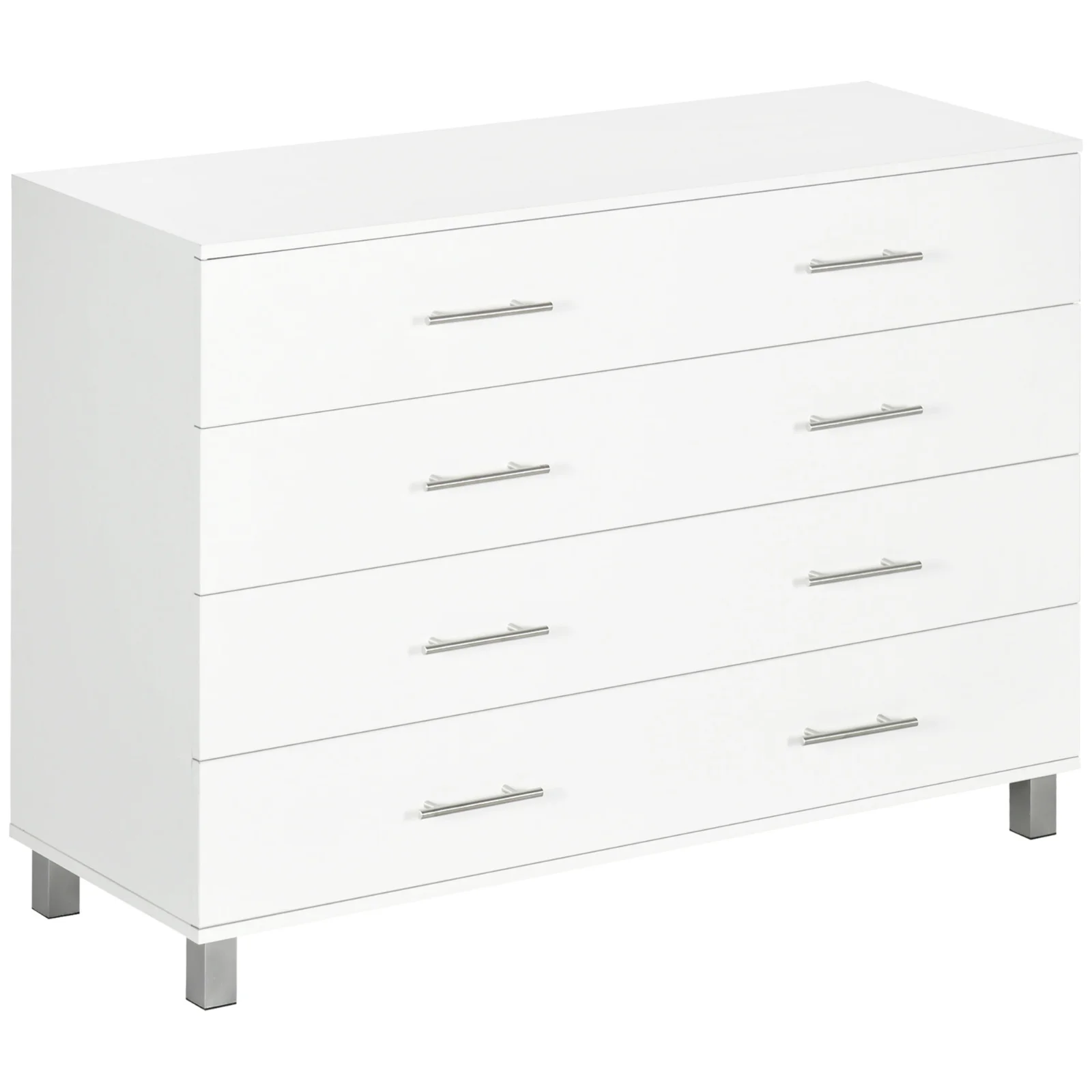 HOMCOM Comodă cu 4 Sertare, Picioare și Mânere din Aliaj, 112x38,2x81 cm, Alb | Aosom Romania HOMCOM Comodă cu 4 Sertare, Picioare și Mânere din Aliaj, 112x38,2x81 cm, Alb | Aosom Romania