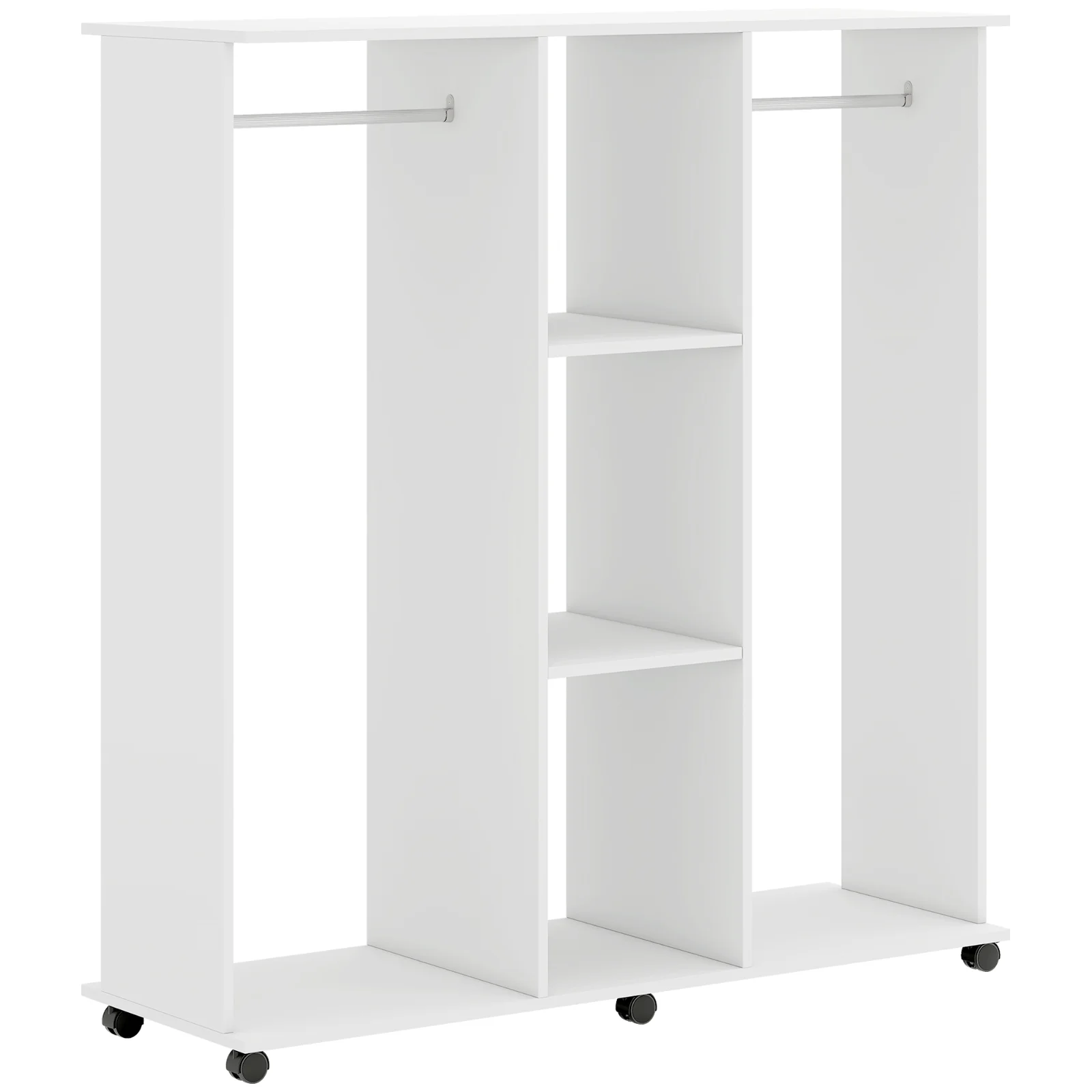 HOMCOM Dulap-penderie mobilier de depozitare mobil 6 roți 120 x 40 x 128 cm din lemn alb | Aosom Romania HOMCOM Dulap-penderie mobilier de depozitare mobil 6 roți 120 x 40 x 128 cm din lemn alb | Aosom Romania