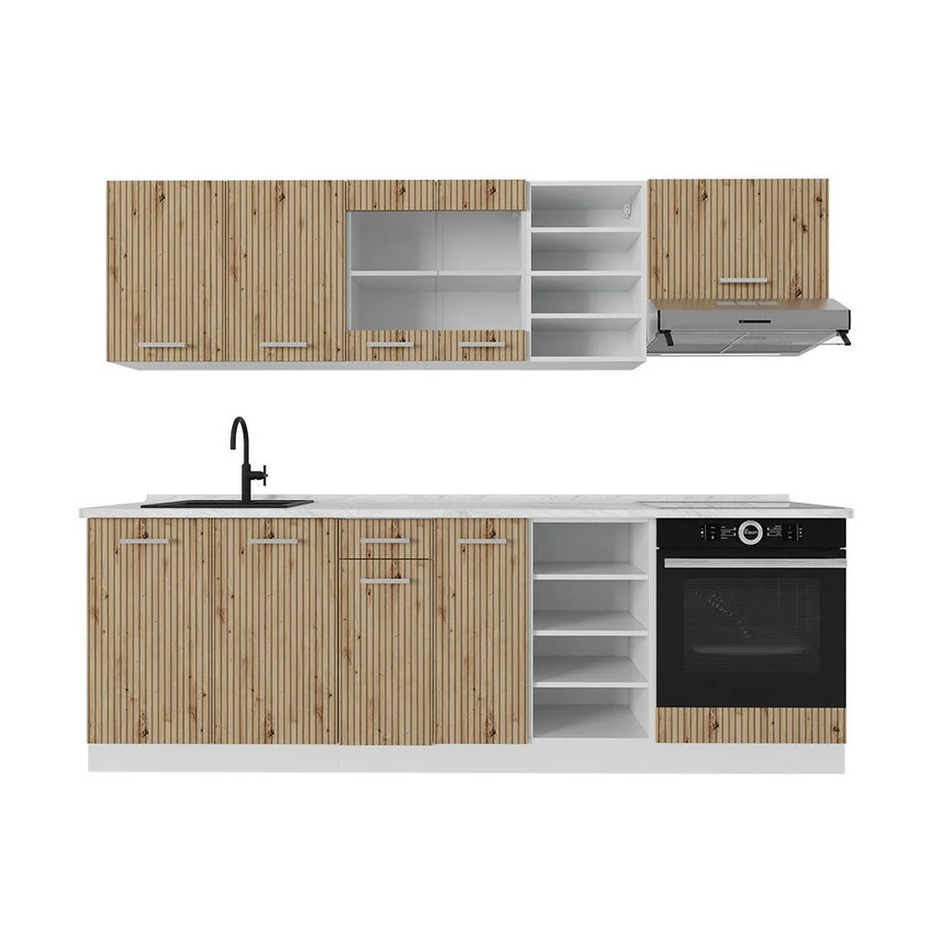 KITCHENETTE R-Line Stejar artizanal/alb 240 cm , AP Marmură KITCHENETTE R-Line Stejar artizanal/alb 240 cm , AP Marmură