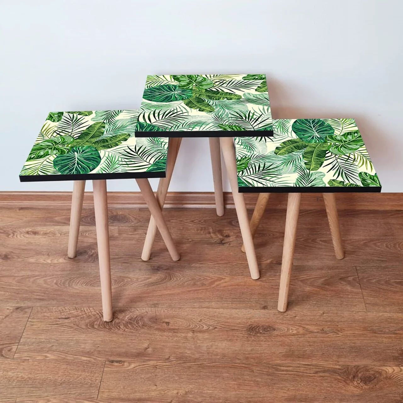 Set masute 3 piese, Hanah Home, 3Shp98, Verde / Alb / Negru Set masute 3 piese, Hanah Home, 3Shp98, Verde / Alb / Negru
