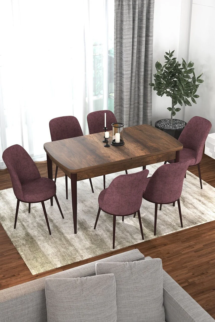 Set masa extensibila si scaune (7 piese), Hanah Home, Via, Model baroc din lemn / Roz prăfuit Set masa extensibila si scaune (7 piese), Hanah Home, Via, Model baroc din lemn / Roz prăfuit