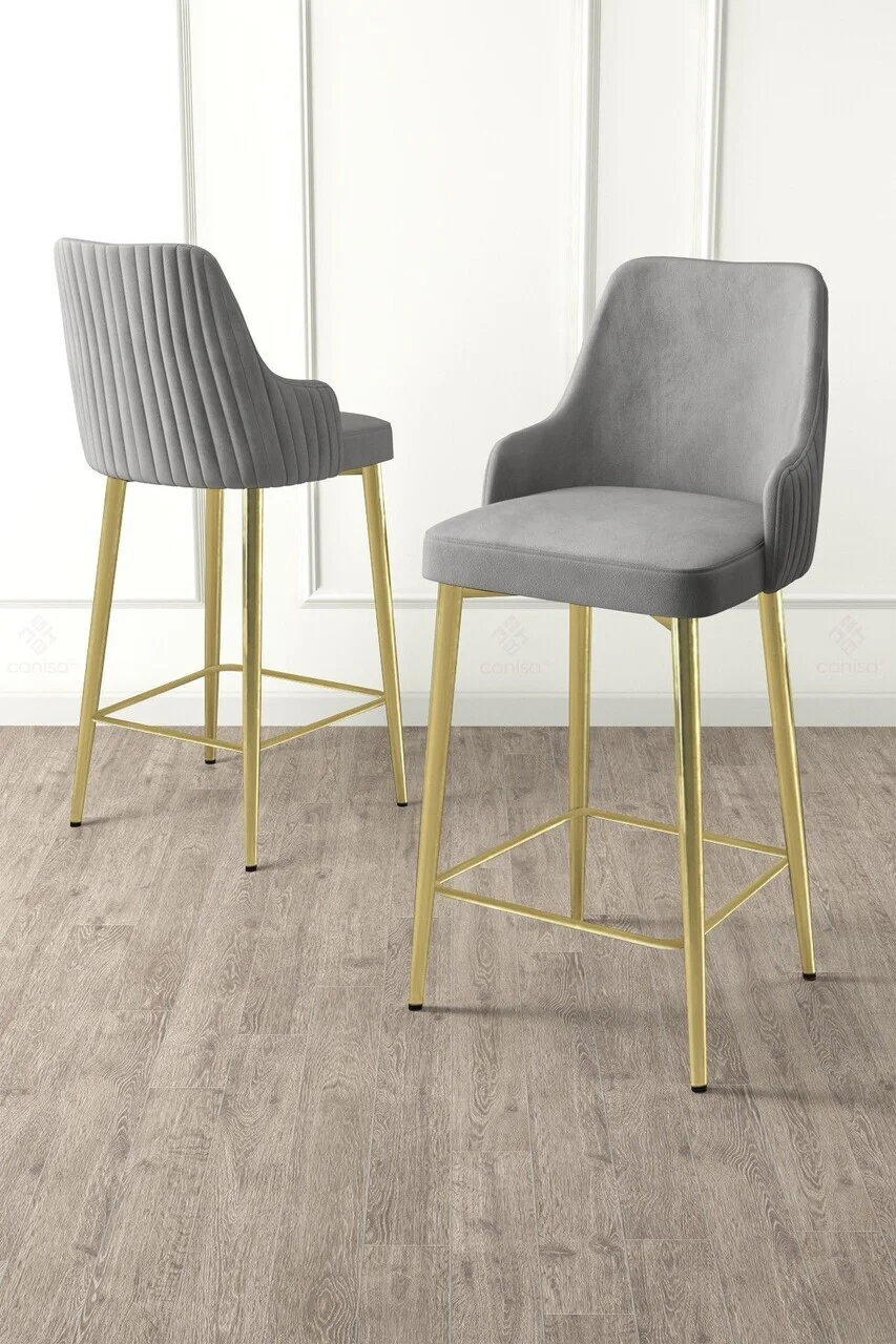 Set scaune de bar 4 piese, Hanah Home, Tera, Gri / Auriu Set scaune de bar 4 piese, Hanah Home, Tera, Gri / Auriu