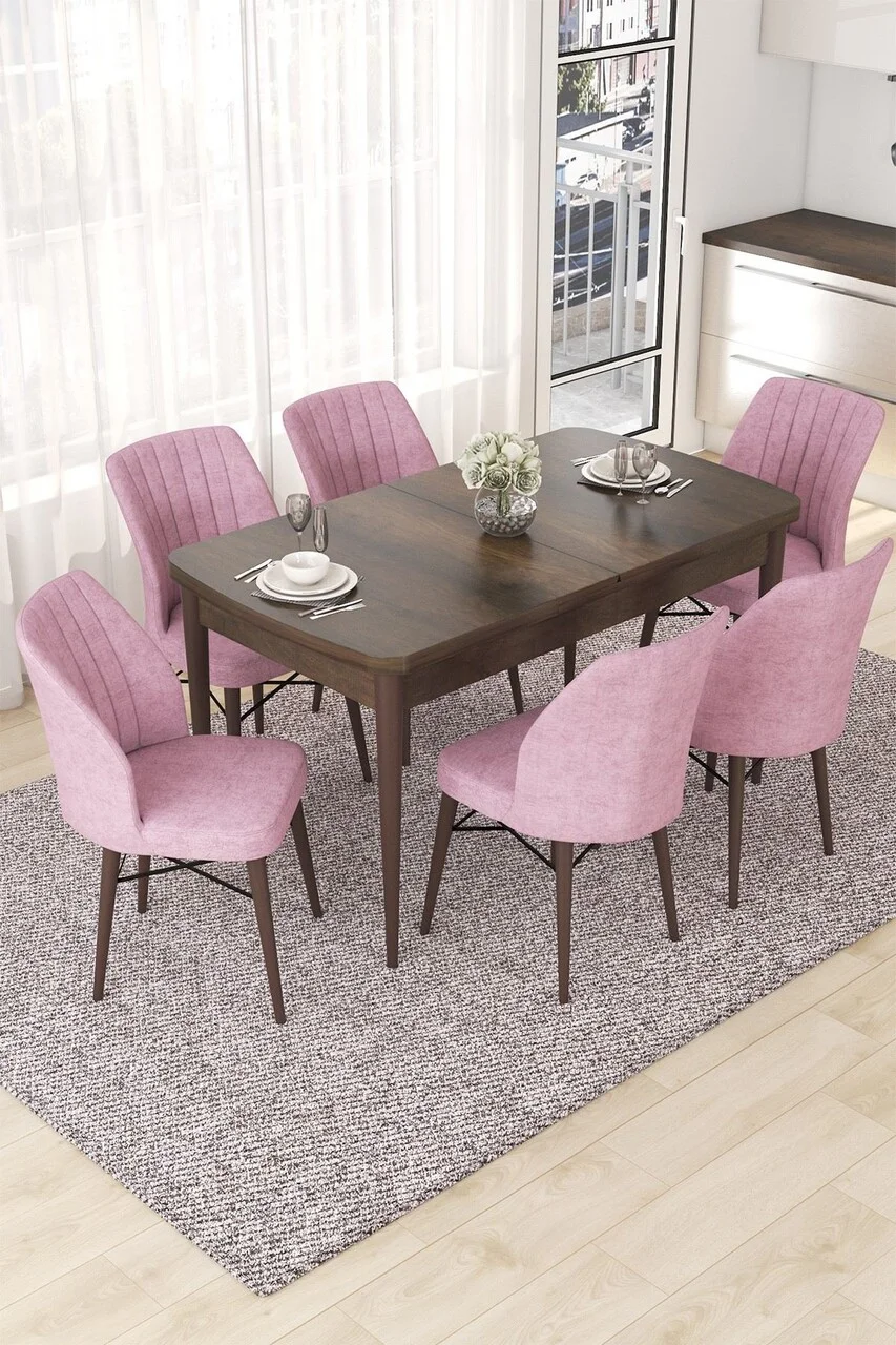 Set masa extensibila si scaune (7 piese), Hanah Home, Nef, Baroc / Roz Set masa extensibila si scaune (7 piese), Hanah Home, Nef, Baroc / Roz