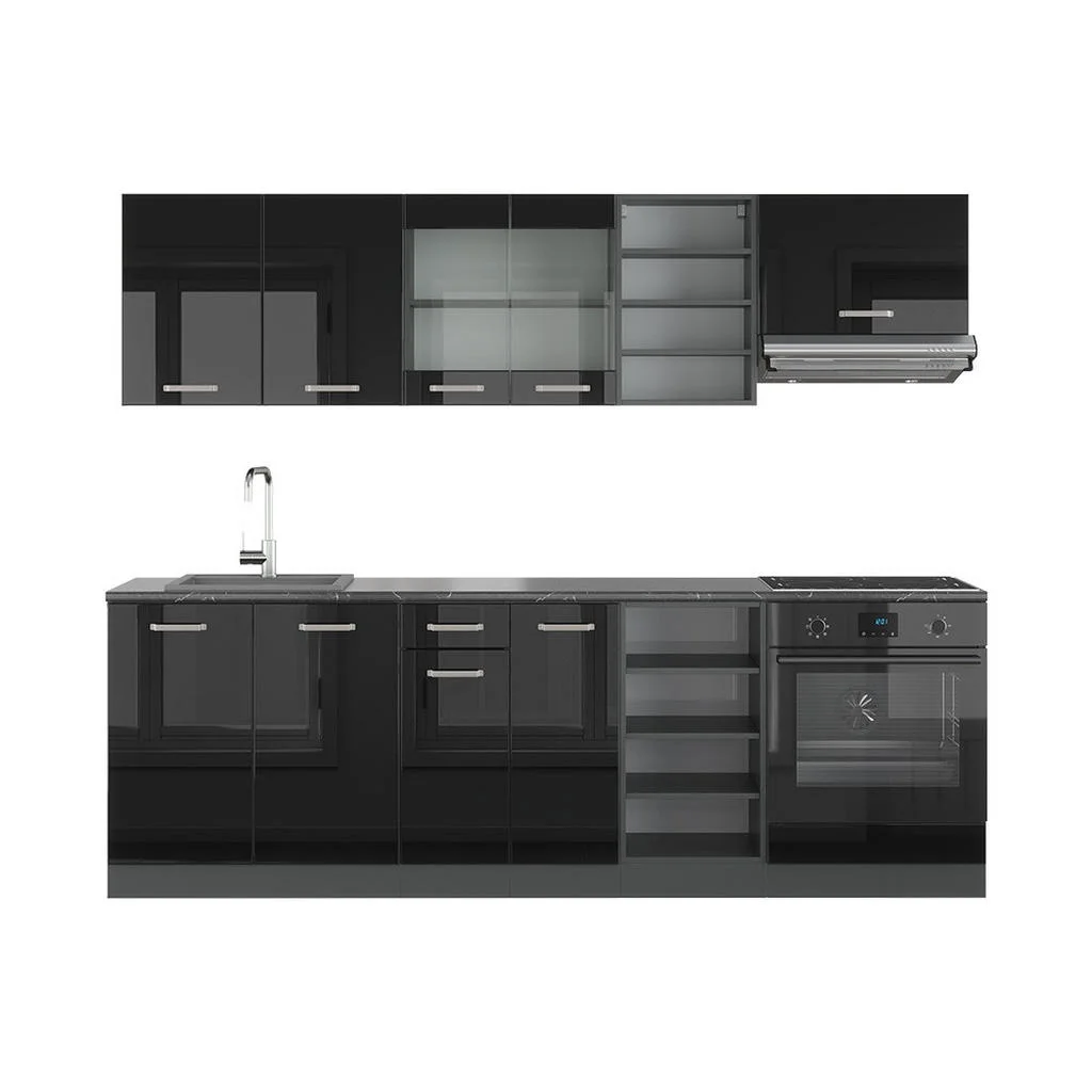 KITCHENETTE R-Line Negru lucios/antracit 240 cm fara blat KITCHENETTE R-Line Negru lucios/antracit 240 cm fara blat