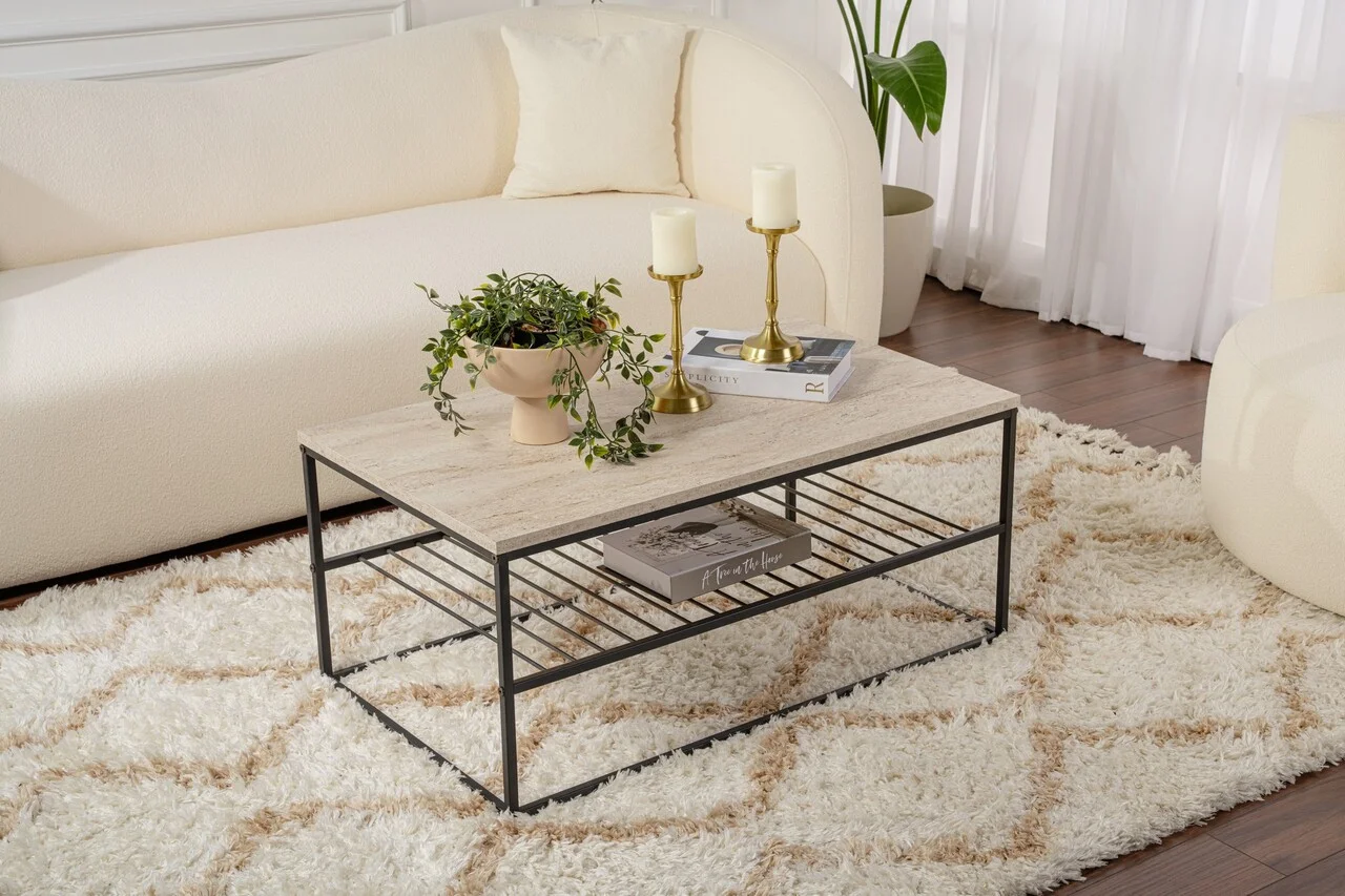 Masuta de cafea, Hanah Home, Asude, 95x42x55 cm, Travertin / Negru Masuta de cafea, Hanah Home, Asude, 95x42x55 cm, Travertin / Negru