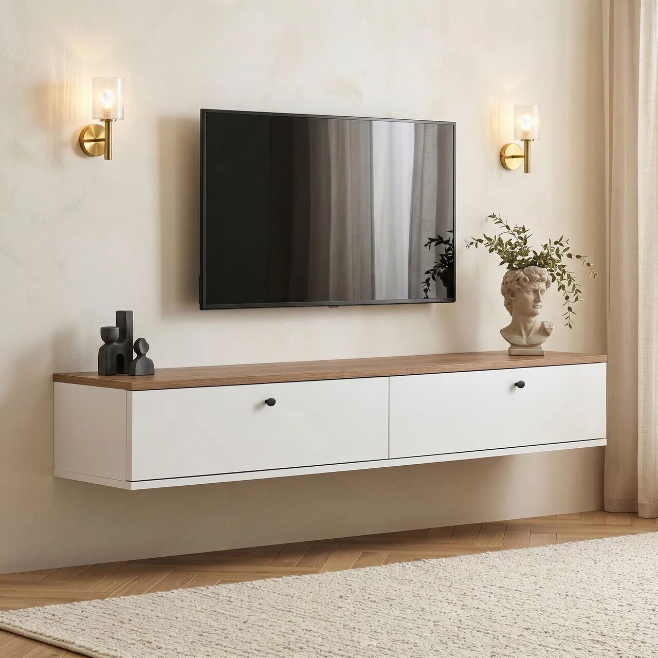 Comoda TV, Nordure, Ligne 160, 160x25x25 cm, Pin Atlantic / Alb Comoda TV, Nordure, Ligne 160, 160x25x25 cm, Pin Atlantic / Alb