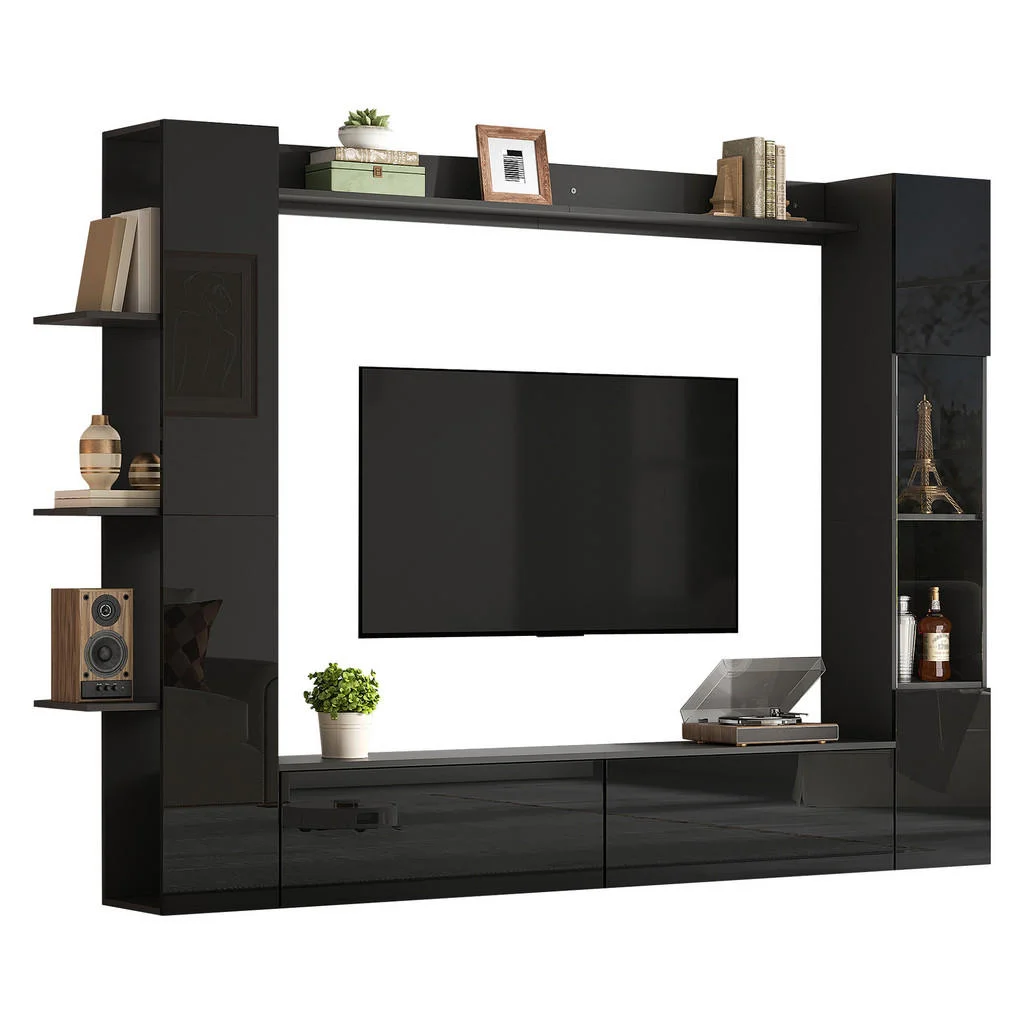 MOBILIER TV WAND 4 Piese Vitrină Negru MOBILIER TV WAND 4 Piese Vitrină Negru