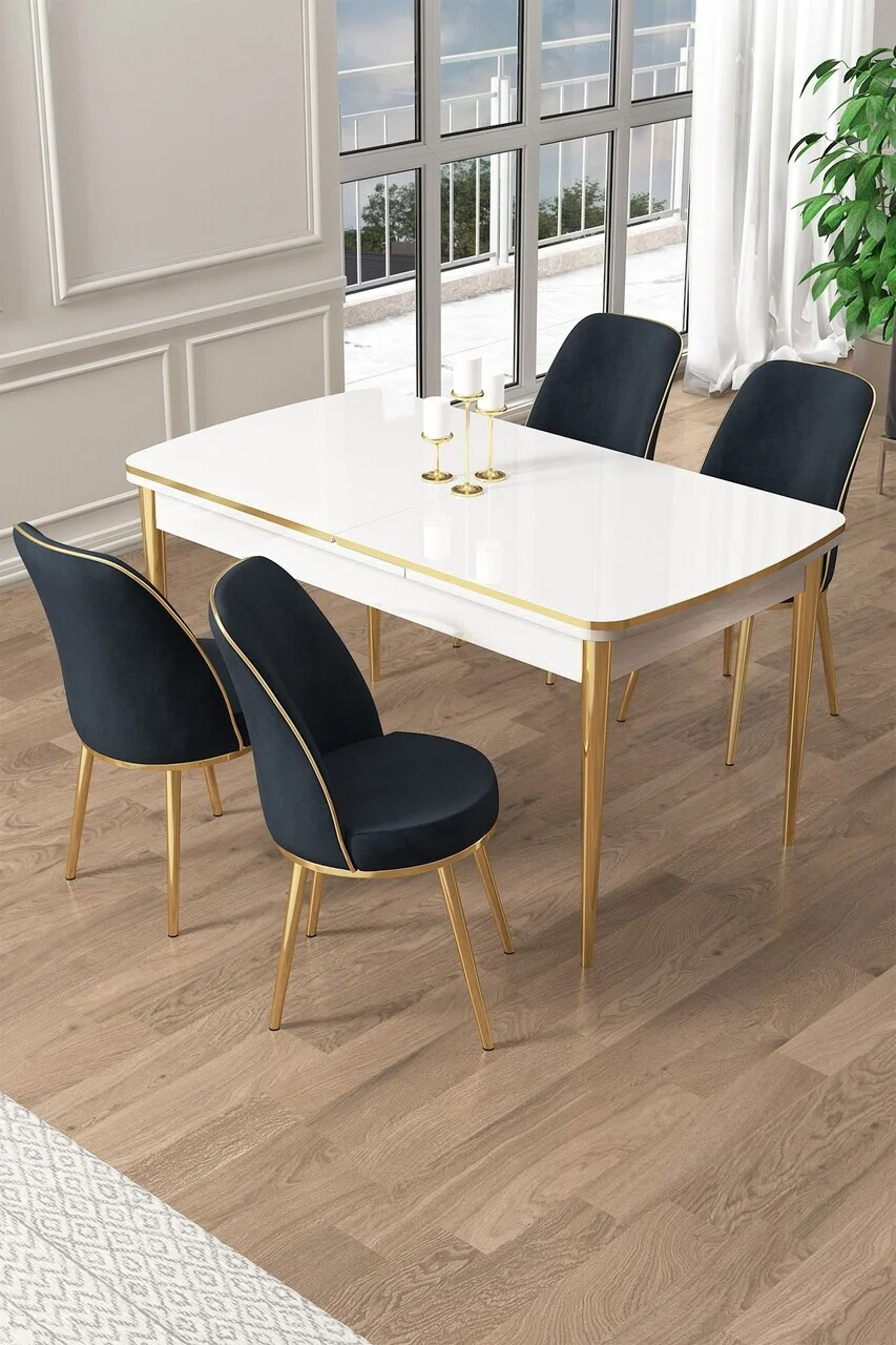 Set masa extensibila si scaune (5 piese), Hanah Home, Pale, Alb / Auriu / Antracit Set masa extensibila si scaune (5 piese), Hanah Home, Pale, Alb / Auriu / Antracit