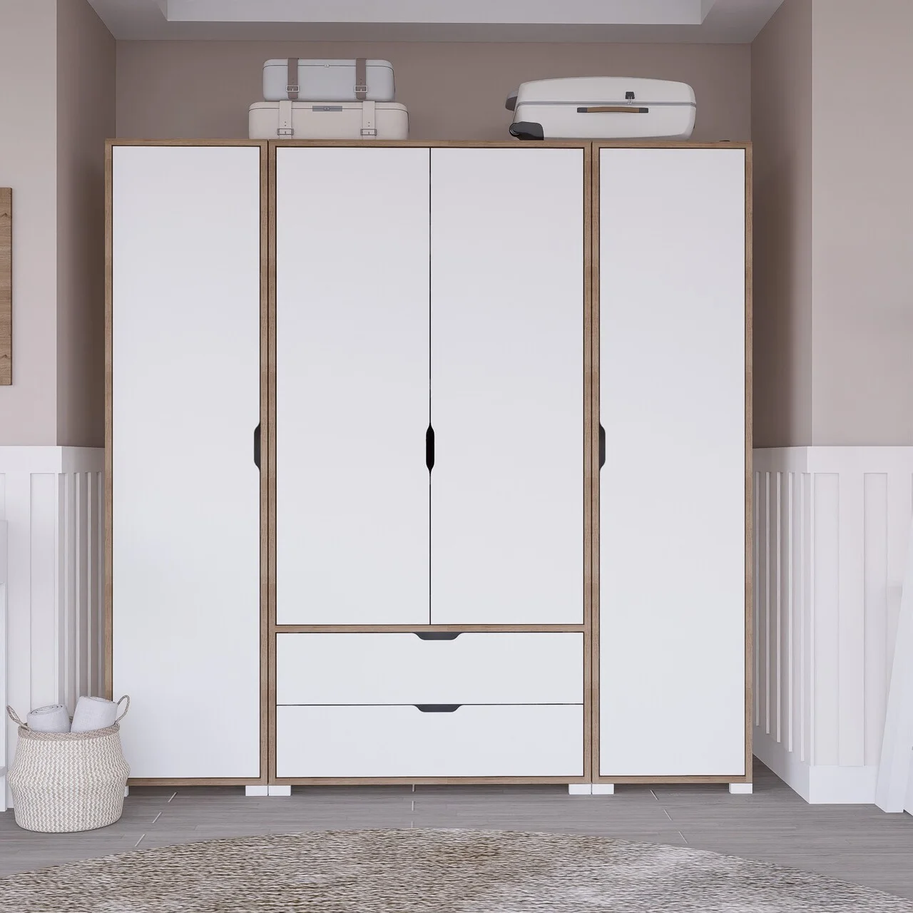 Dulap pentru haine, Hanah Home, Nisan 1600-018, 170x183x45 cm, Nuc deschis / Alb Dulap pentru haine, Hanah Home, Nisan 1600-018, 170x183x45 cm, Nuc deschis / Alb