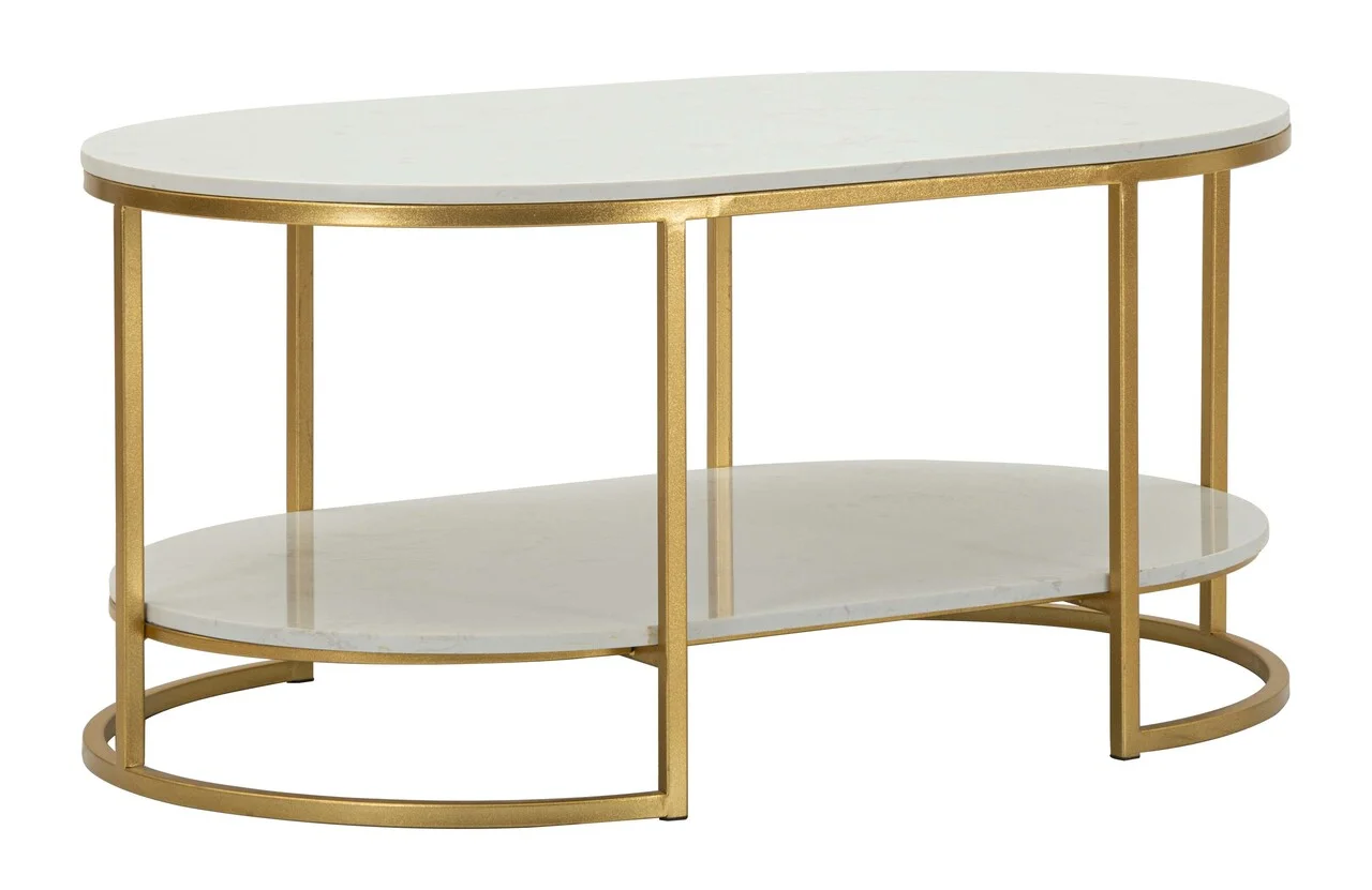 Masuta de cafea Izmir, Mauro Ferretti, 90x60x45 cm, fier/marmura, auriu/alb Masuta de cafea Izmir, Mauro Ferretti, 90x60x45 cm, fier/marmura, auriu/alb