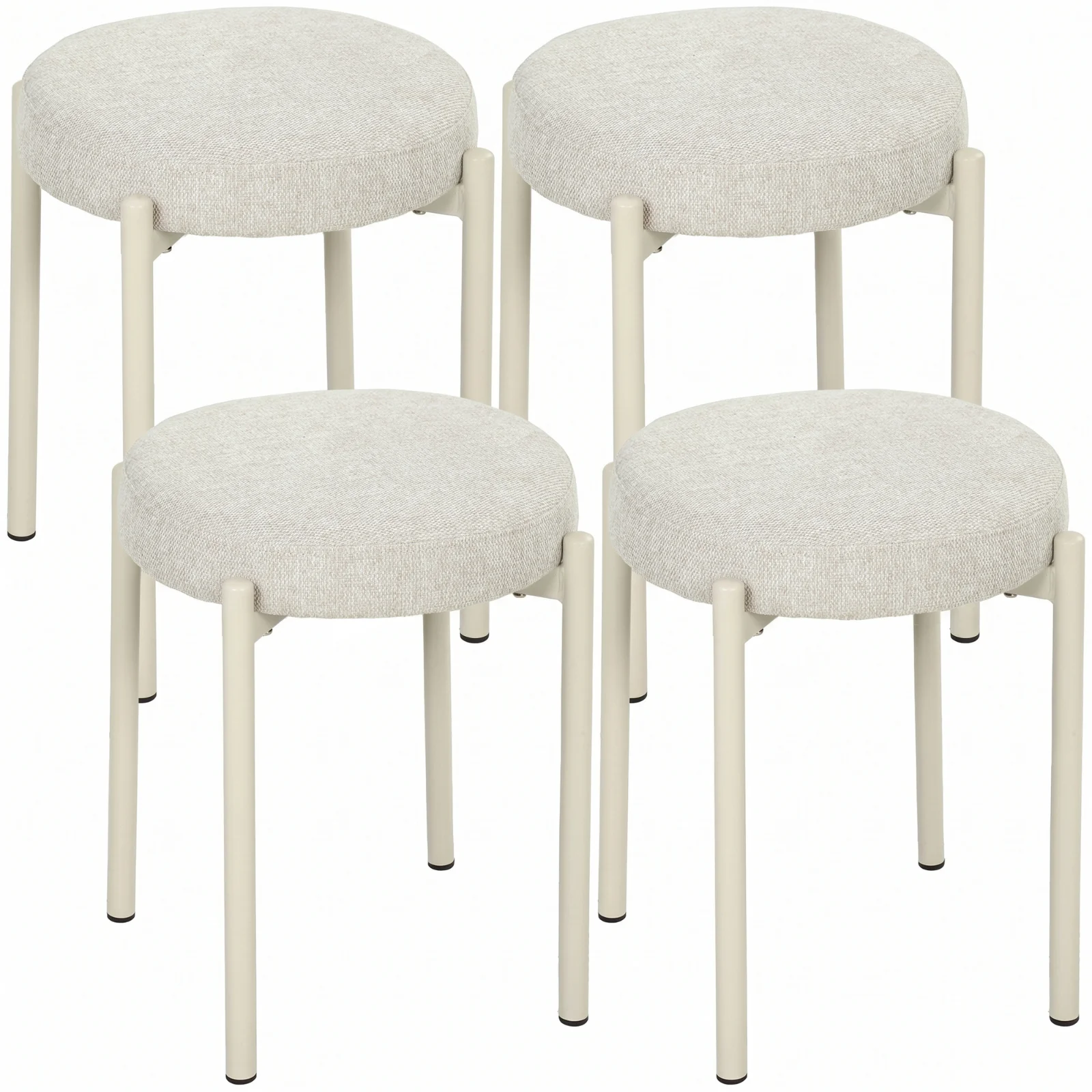 HOMCOM Set de 4 Taburete Stivuite Rotunde cu Șezut Tapițat, fără Spătar, Economisire de Spațiu, 45 x 45 x 47,5 cm, Crem | Aosom Romania HOMCOM Set de 4 Taburete Stivuite Rotunde cu Șezut Tapițat, fără Spătar, Economisire de Spațiu, 45 x 45 x 47,5 cm, Crem | Aosom Romania