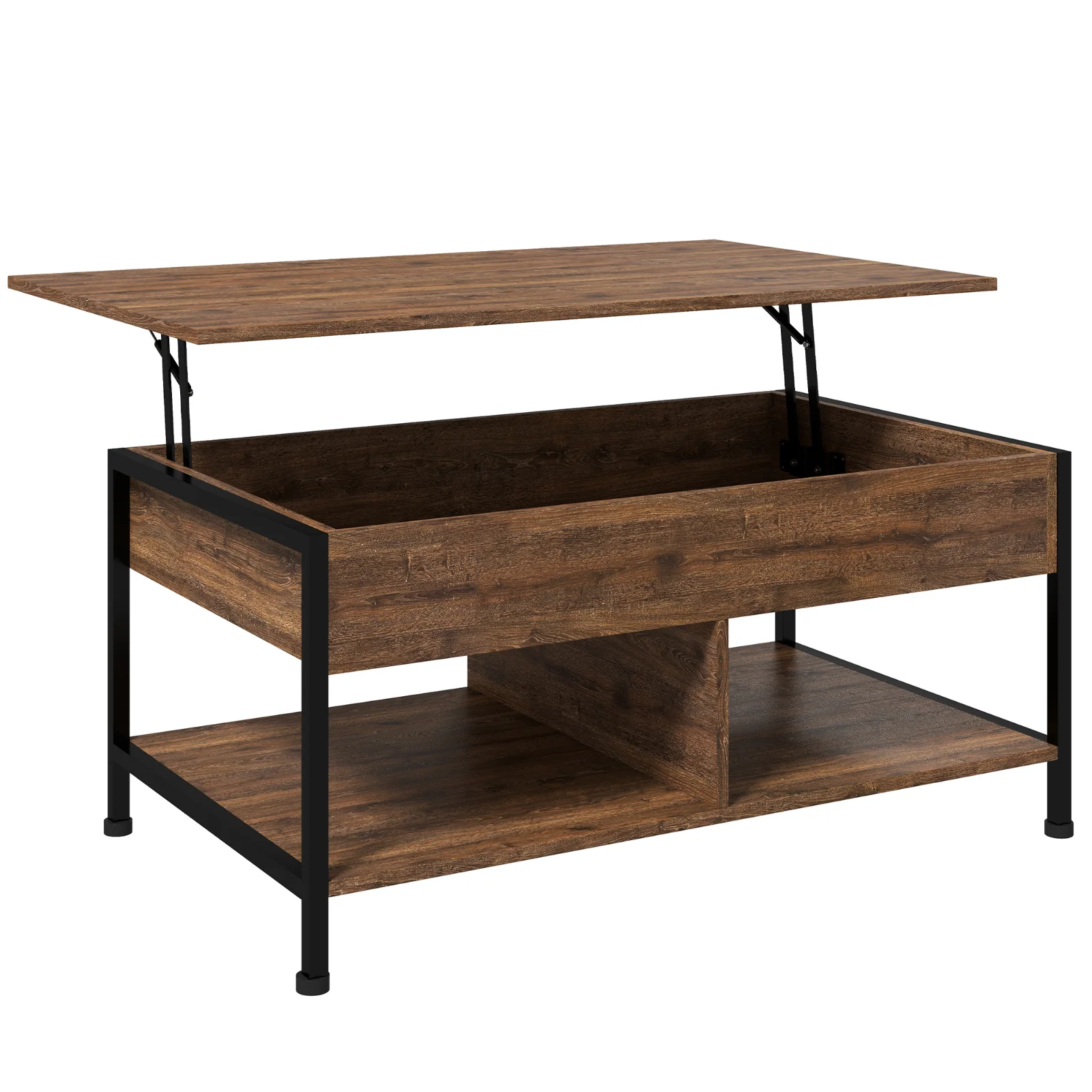 HOMCOM Masă de cafea ridicabilă masă de salon cu compartiment ascuns și 2 rafturi inferioare 100 x 80 x 60 cm maro rustic negru | Aosom Romania HOMCOM Masă de cafea ridicabilă masă de salon cu compartiment ascuns și 2 rafturi inferioare 100 x 80 x 60 cm maro rustic negru | Aosom Romania