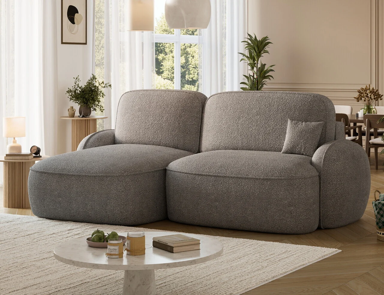 Coltar extensibil stanga 3 locuri ELTAP, Tesalia, 240x150x93 cm, lemn/tesatura boucle, gri Coltar extensibil stanga 3 locuri ELTAP, Tesalia, 240x150x93 cm, lemn/tesatura boucle, gri
