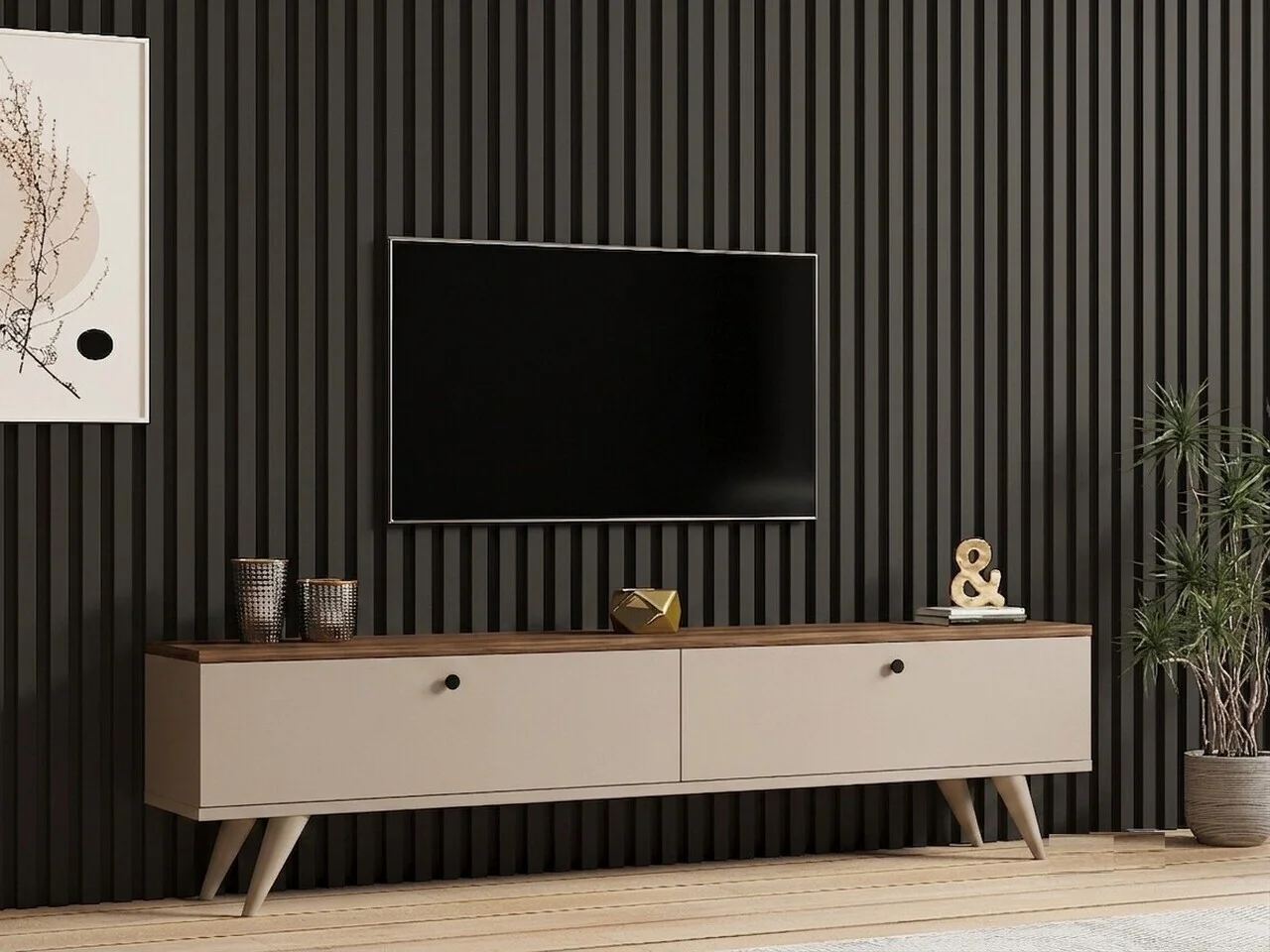 Comoda TV, Hanah Home, Paris, 160x40x25 cm, Nuc / Cașmir Comoda TV, Hanah Home, Paris, 160x40x25 cm, Nuc / Cașmir