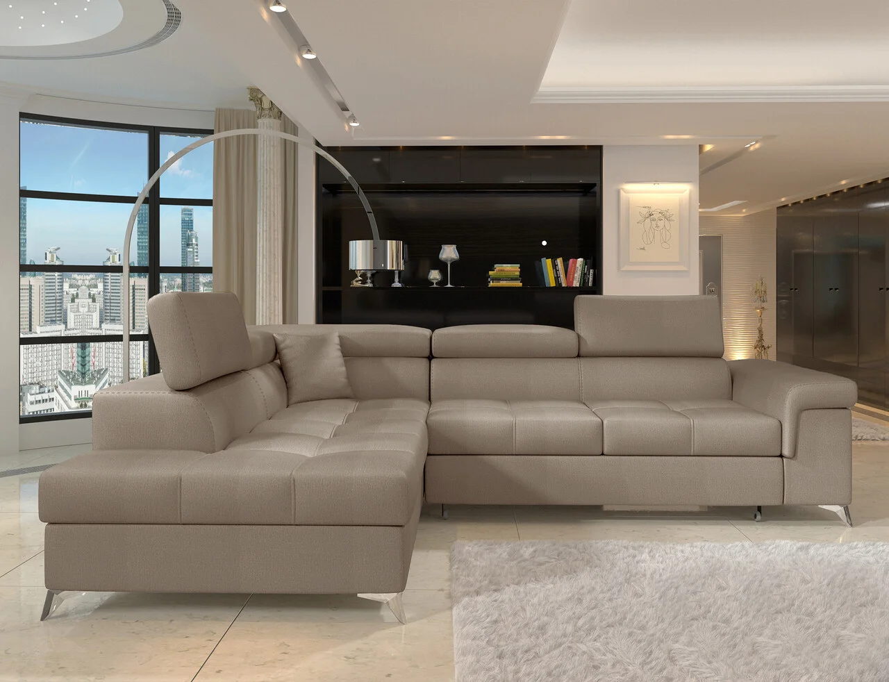 Coltar extensibil stanga 4 locuri ELTAP, ERI-34, Eridano, 275x202x88 cm, lemn/poliester, maro deschis Coltar extensibil stanga 4 locuri ELTAP, ERI-34, Eridano, 275x202x88 cm, lemn/poliester, maro deschis
